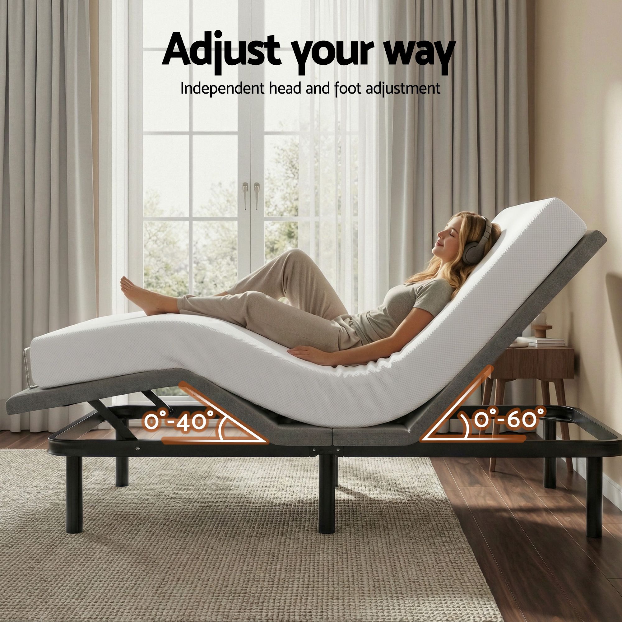 Artiss King size bed frame & Giselle Bedding King Mattress Combo, adjustable bed Base for Snoring Relief, Independent Head Foot Incline, Wireless Remote, Black,20cm Thickness - Image 5