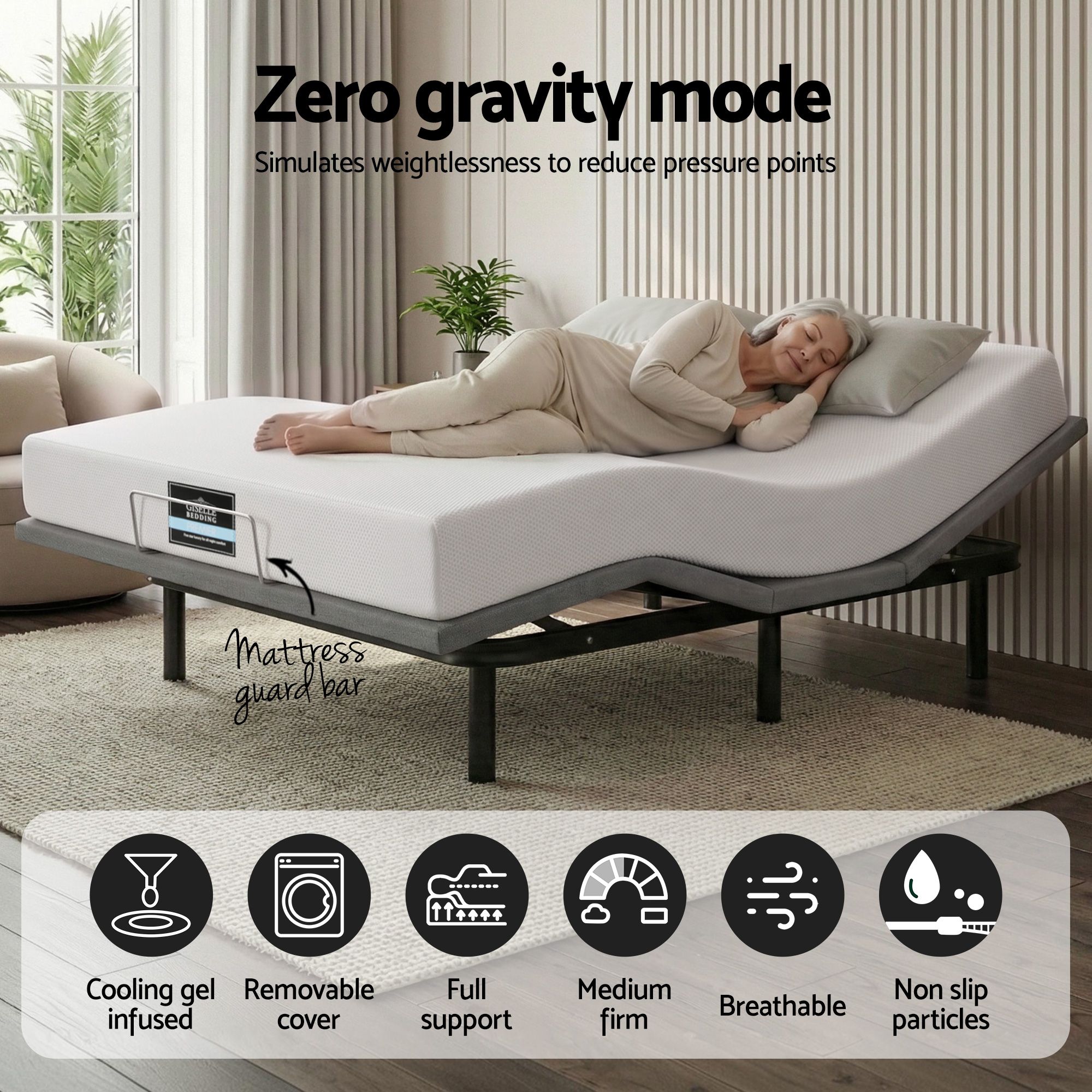 Artiss King size bed frame & Giselle Bedding King Mattress Combo, adjustable bed Base for Snoring Relief, Independent Head Foot Incline, Wireless Remote, Black,20cm Thickness - Image 6