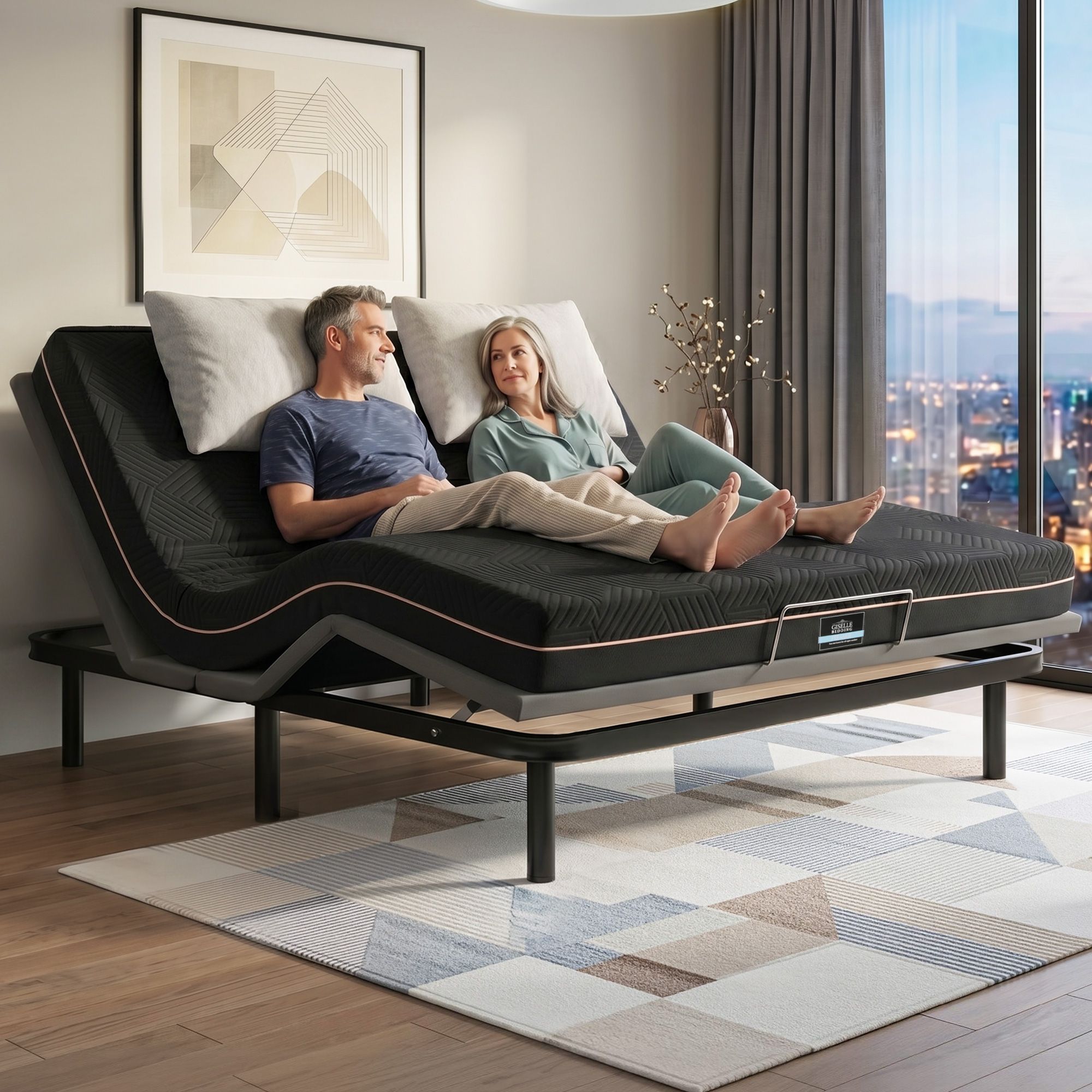 Artiss King size bed frame with Giselle Bedding King Mattress, adjustable bed Base Combo for Snoring Relief, Independent Head Foot Incline, Wireless Remote, Black,18cm Thickness - Image 1