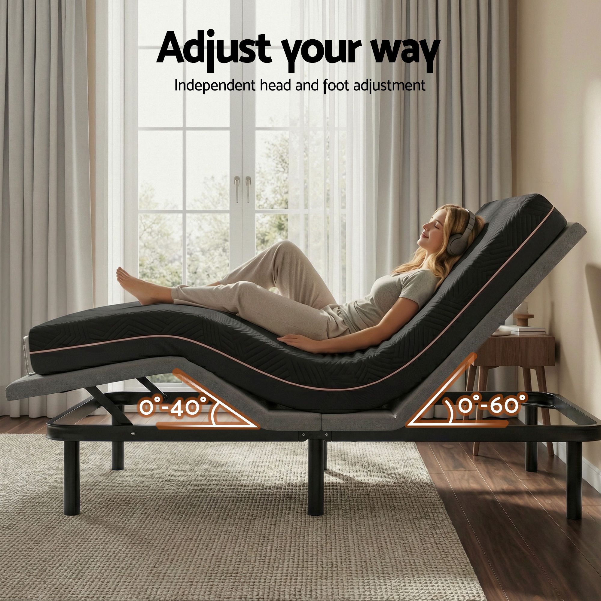 Artiss King size bed frame with Giselle Bedding King Mattress, adjustable bed Base Combo for Snoring Relief, Independent Head Foot Incline, Wireless Remote, Black,18cm Thickness - Image 5