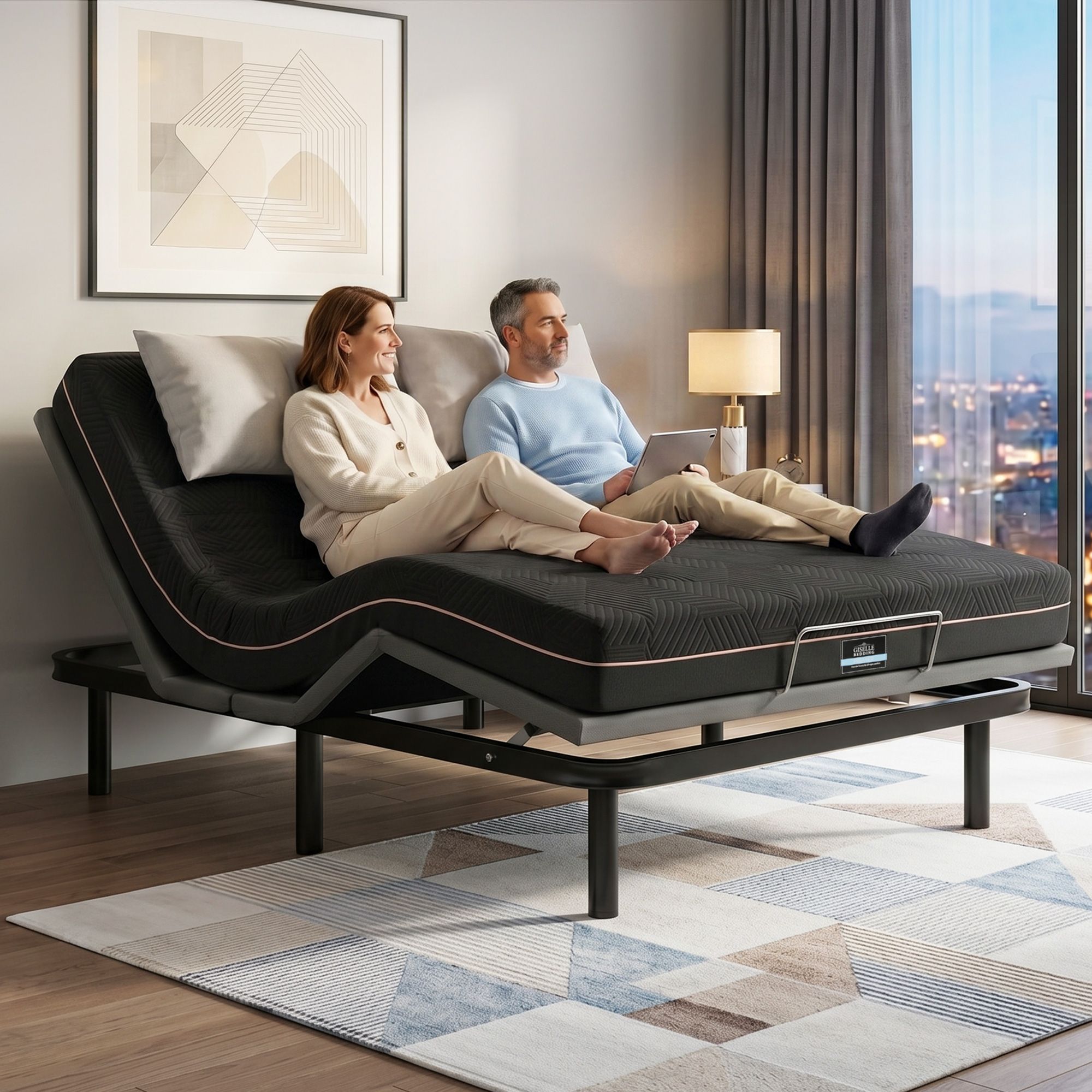 Artiss Queen size bed frame with Giselle Bedding Queen Mattress, adjustable bed Base Combo for Snoring Relief, Independent Head Foot Incline, Wireless Remote, Black,18cm Thickness - Image 1