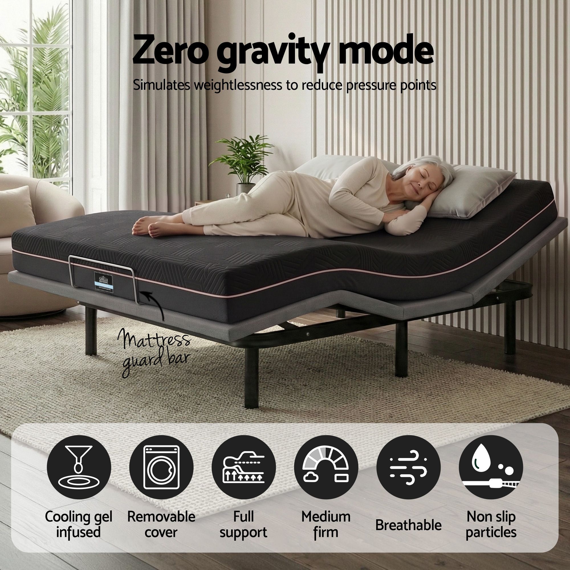 Artiss Queen size bed frame with Giselle Bedding Queen Mattress, adjustable bed Base Combo for Snoring Relief, Independent Head Foot Incline, Wireless Remote, Black,18cm Thickness - Image 6