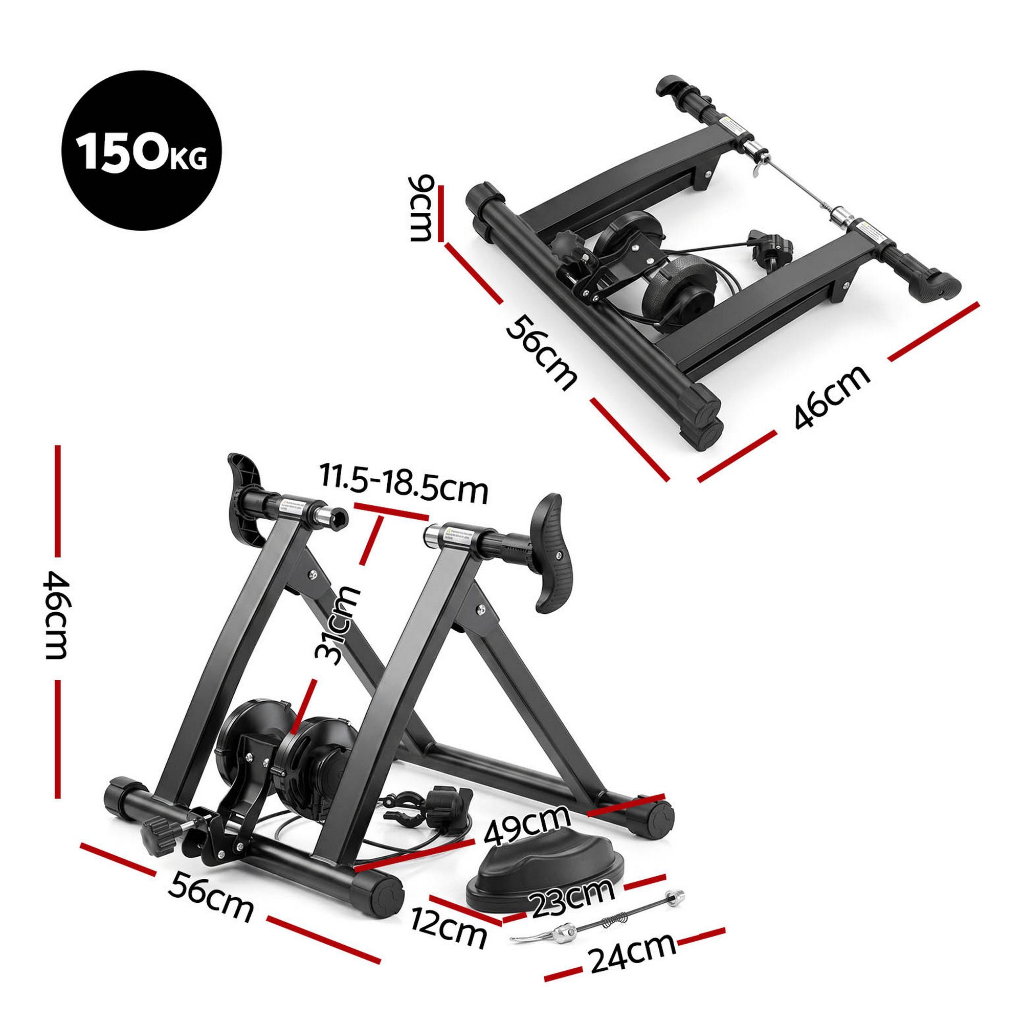 Everfit Bike Trainer Stand Indoor Riding Bicycle 6 Level Cycling Home Gym Black - Image 2