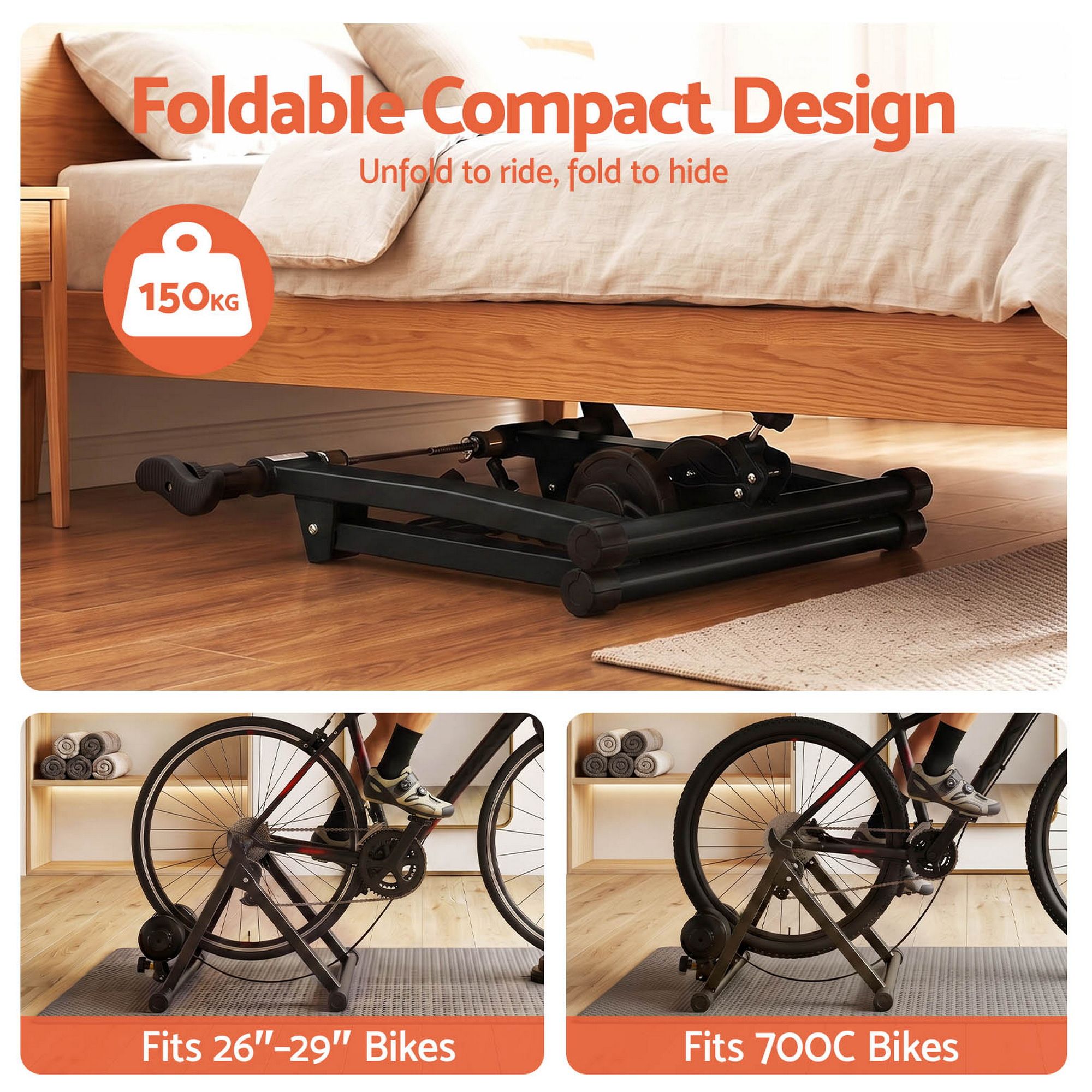 Everfit Bike Trainer Stand Indoor Riding Bicycle 6 Level Cycling Home Gym Black - Image 7