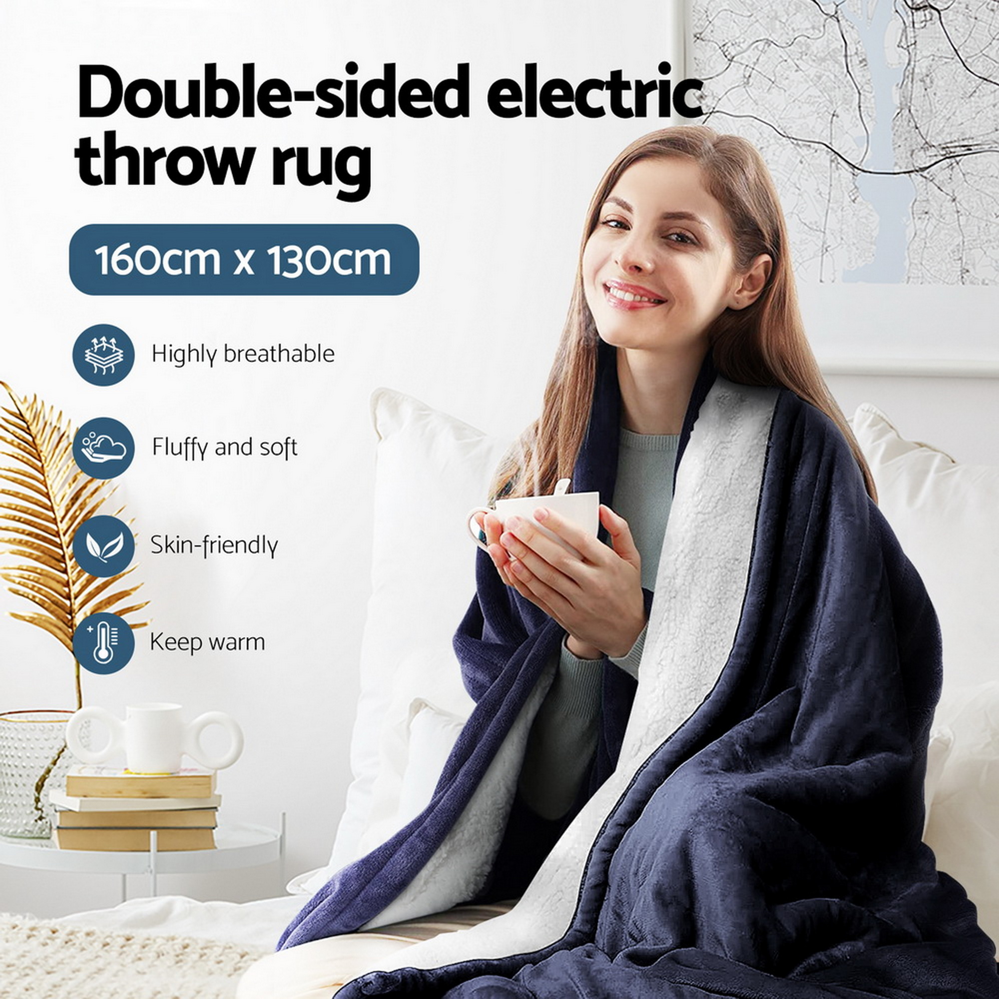 Giselle Electric Throw Rug Heated Blanket Fleece Charcoal - Image 5