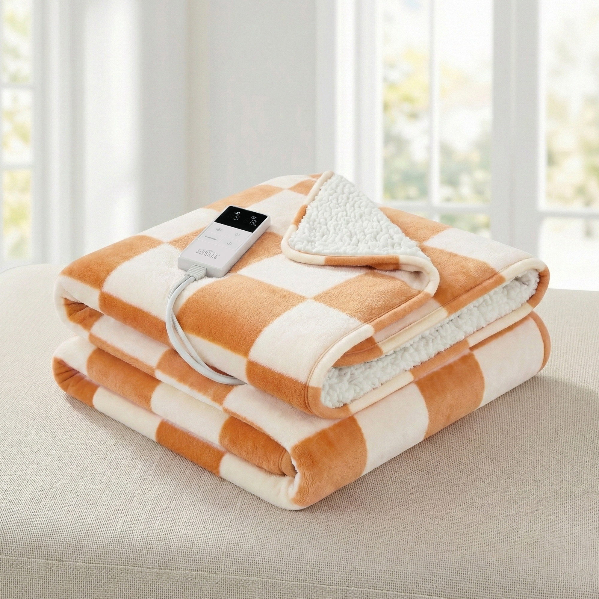 Giselle Electric Throw Rug Dual Side Fleece Flannel Heated Blanket Yellow - Image 1