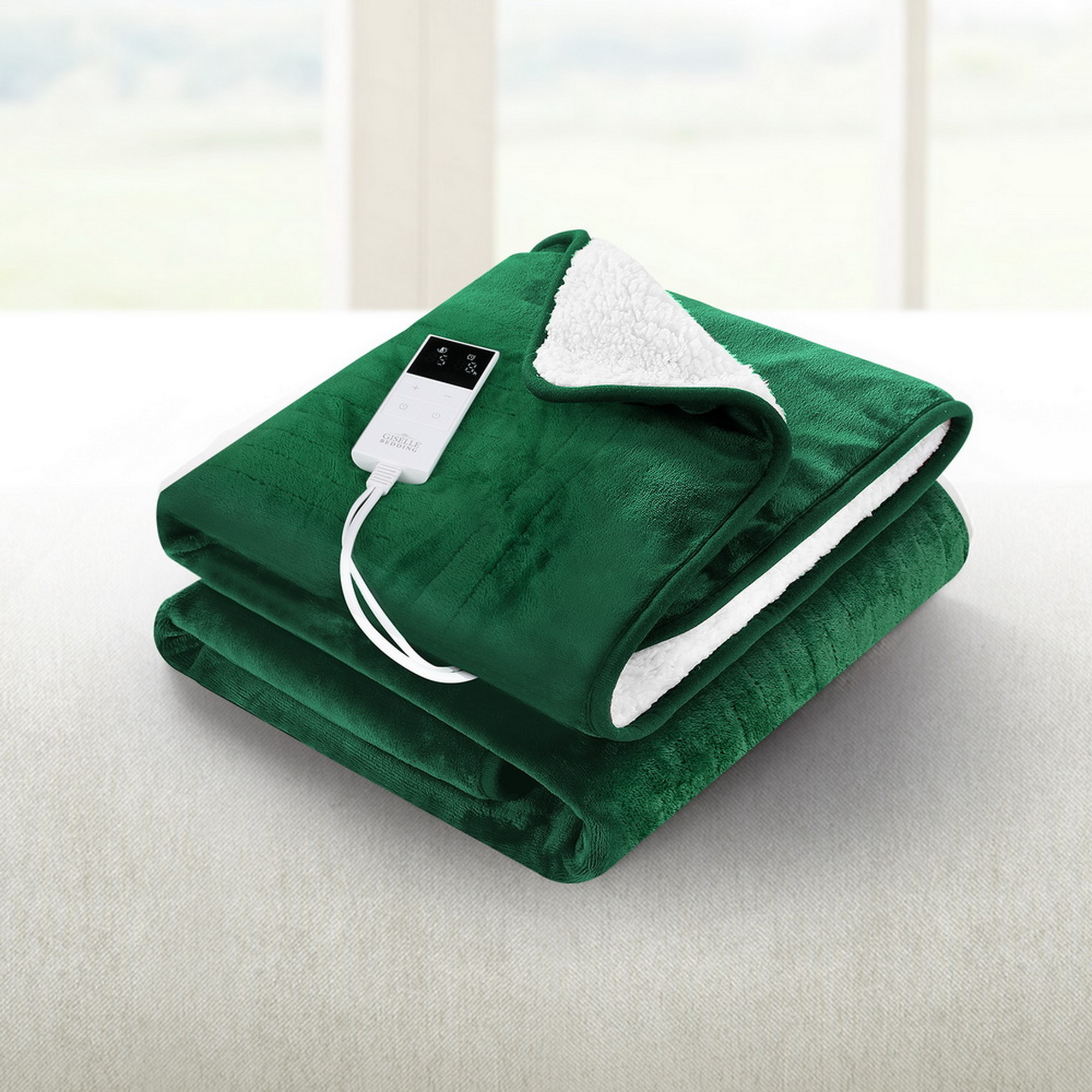 Giselle Electric Throw Rug Heated Blanket Double Sided Green - Image 1