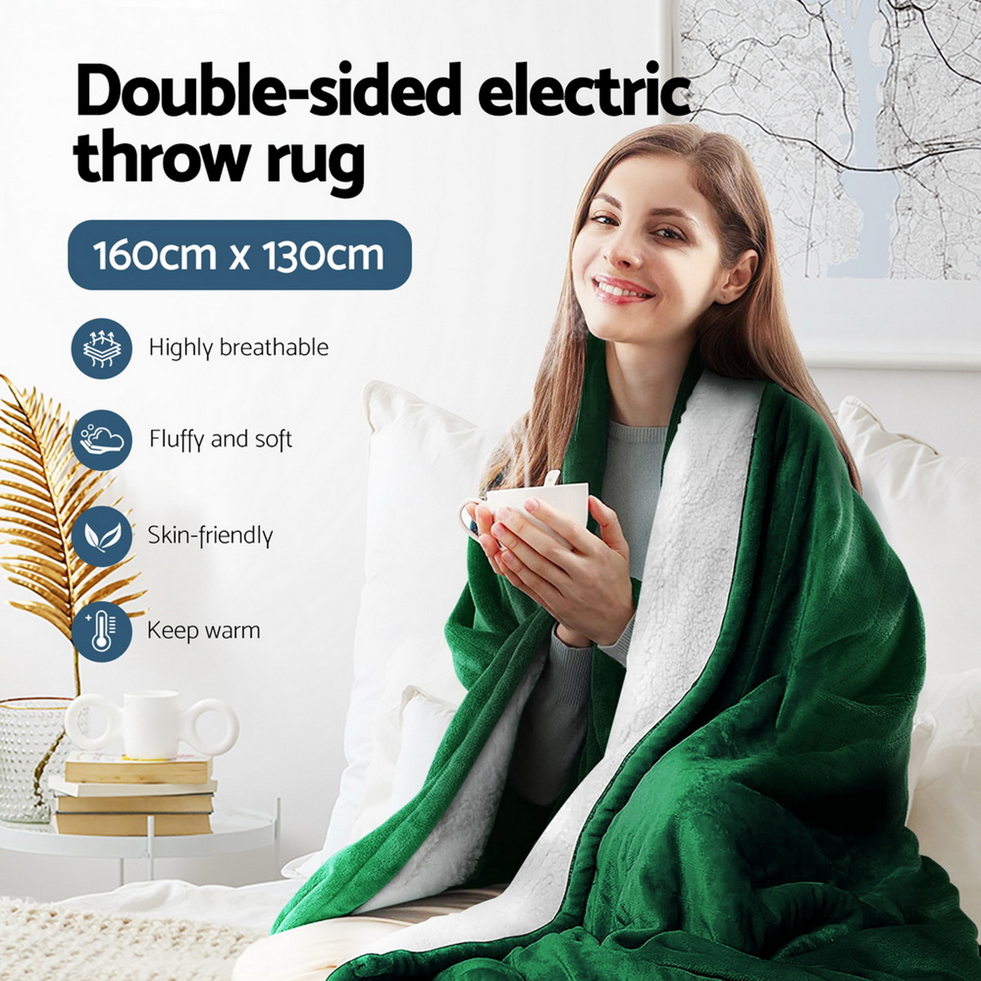 Giselle Electric Throw Rug Heated Blanket Double Sided Green - Image 5
