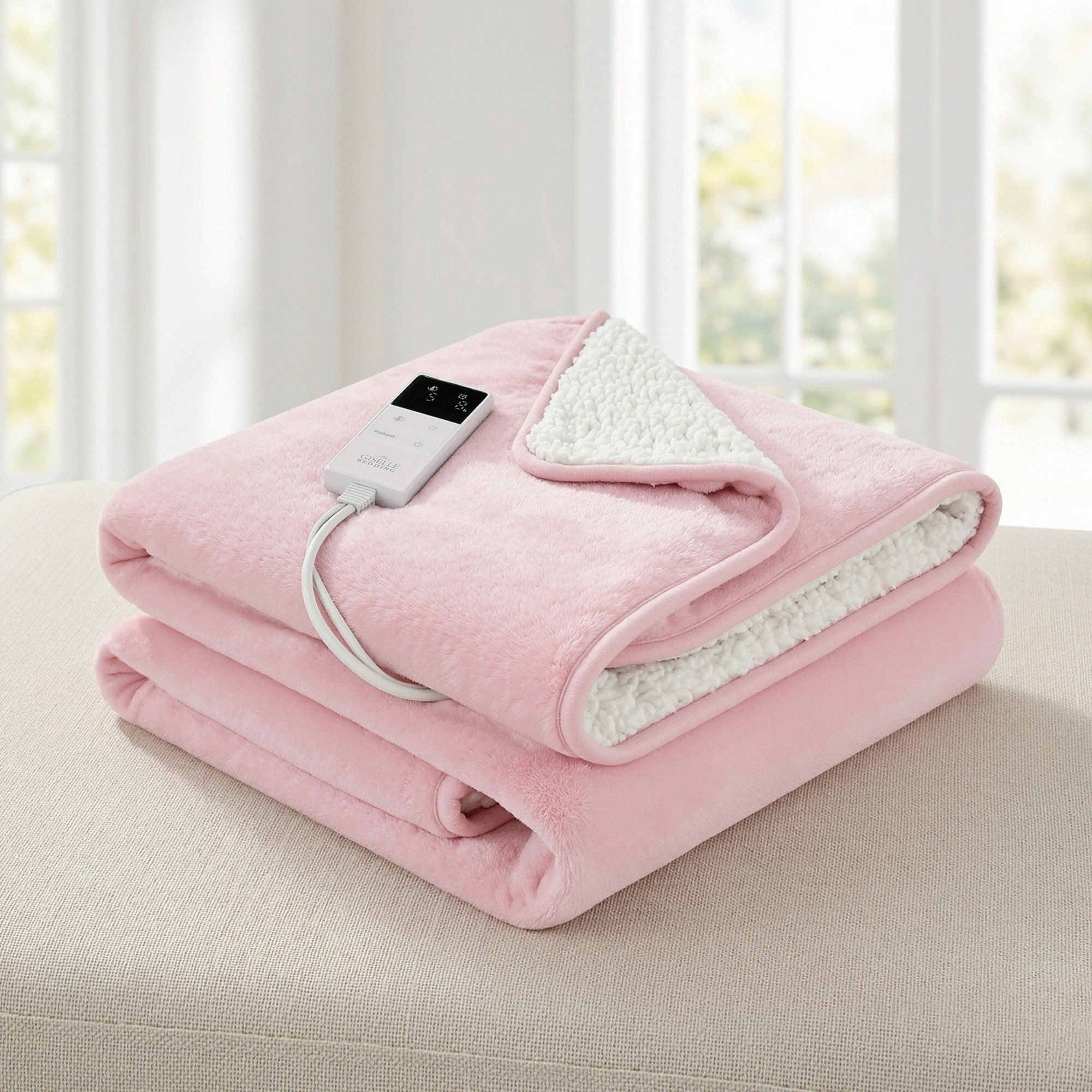 Giselle Electric Throw Rug Dual Side Fleece Flannel Heated Blanket Pink - Image 1