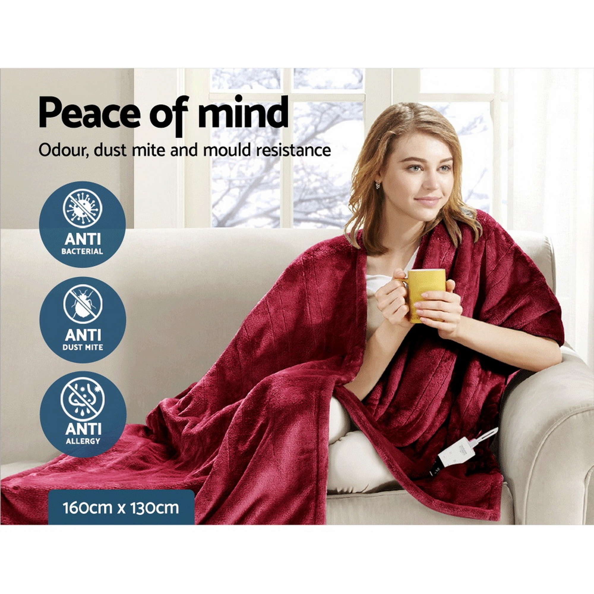 Giselle Electric Throw Rug Heated Blanket Fleece Red - Image 8