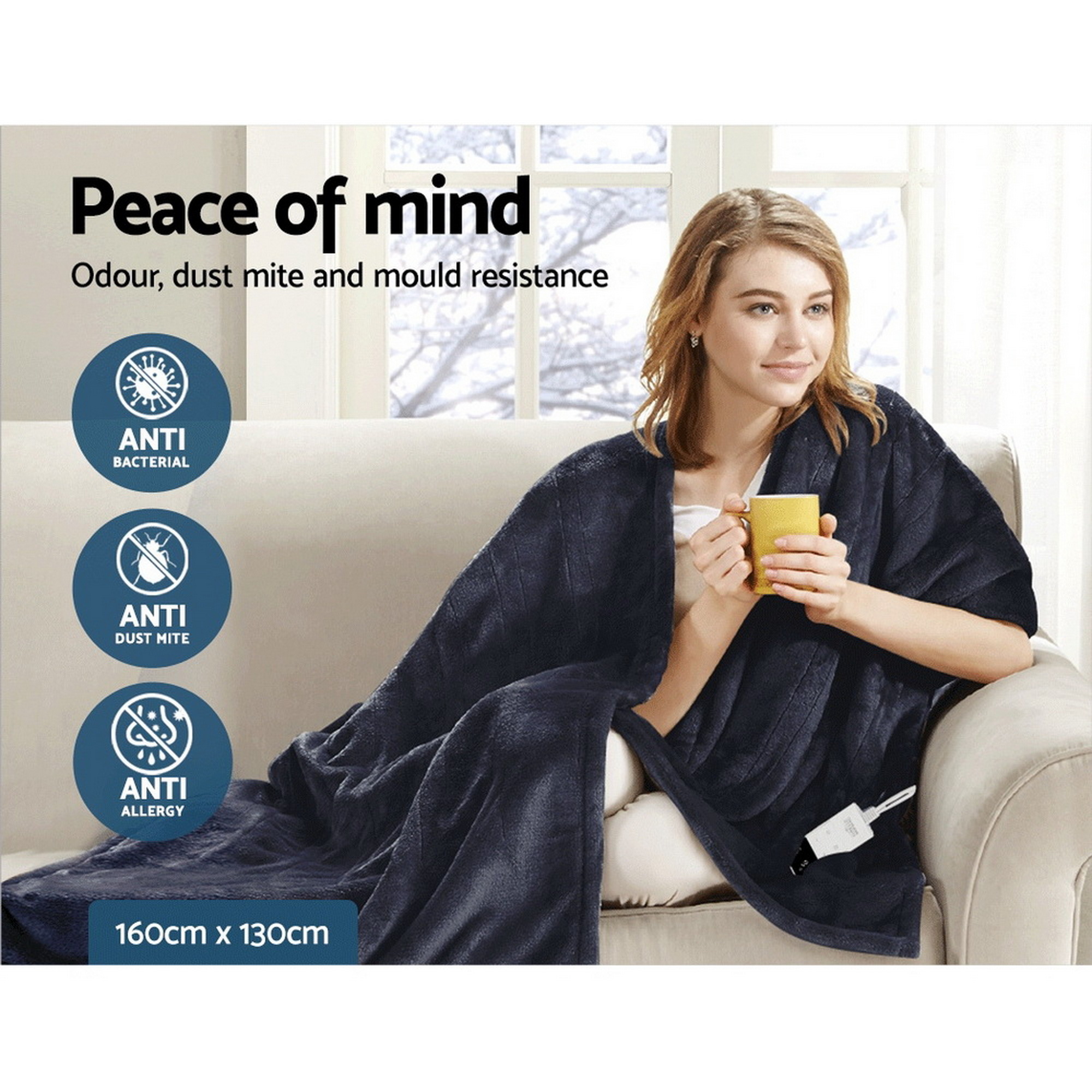 Giselle Bedding Heated Electric Throw Rug Fleece Sunggle Blanket Washable Charcoal - Image 8