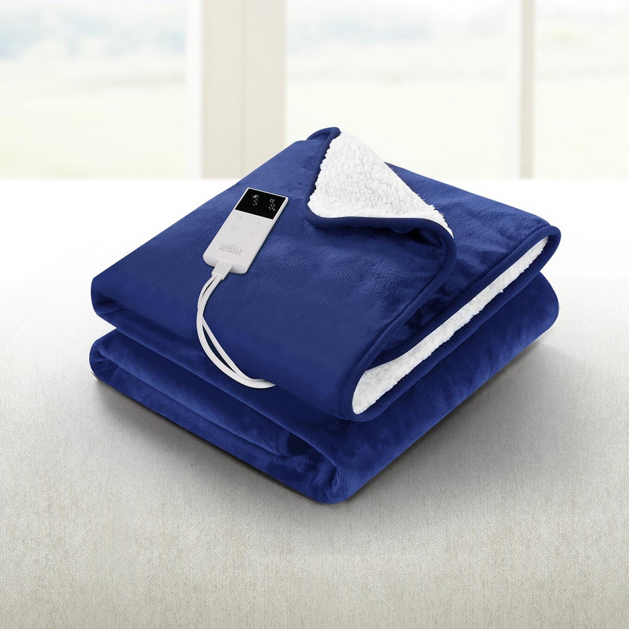 Giselle Electric Throw Rug Heated Blanket Washable Snuggle Flannel Winter Navy - Image 1