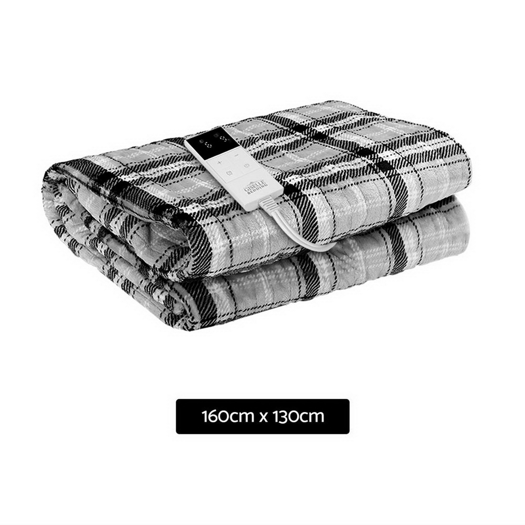 Giselle Bedding Electric Throw Rug Flannel Snuggle Blanket Washable Heated Grey and White Checkered - Image 3