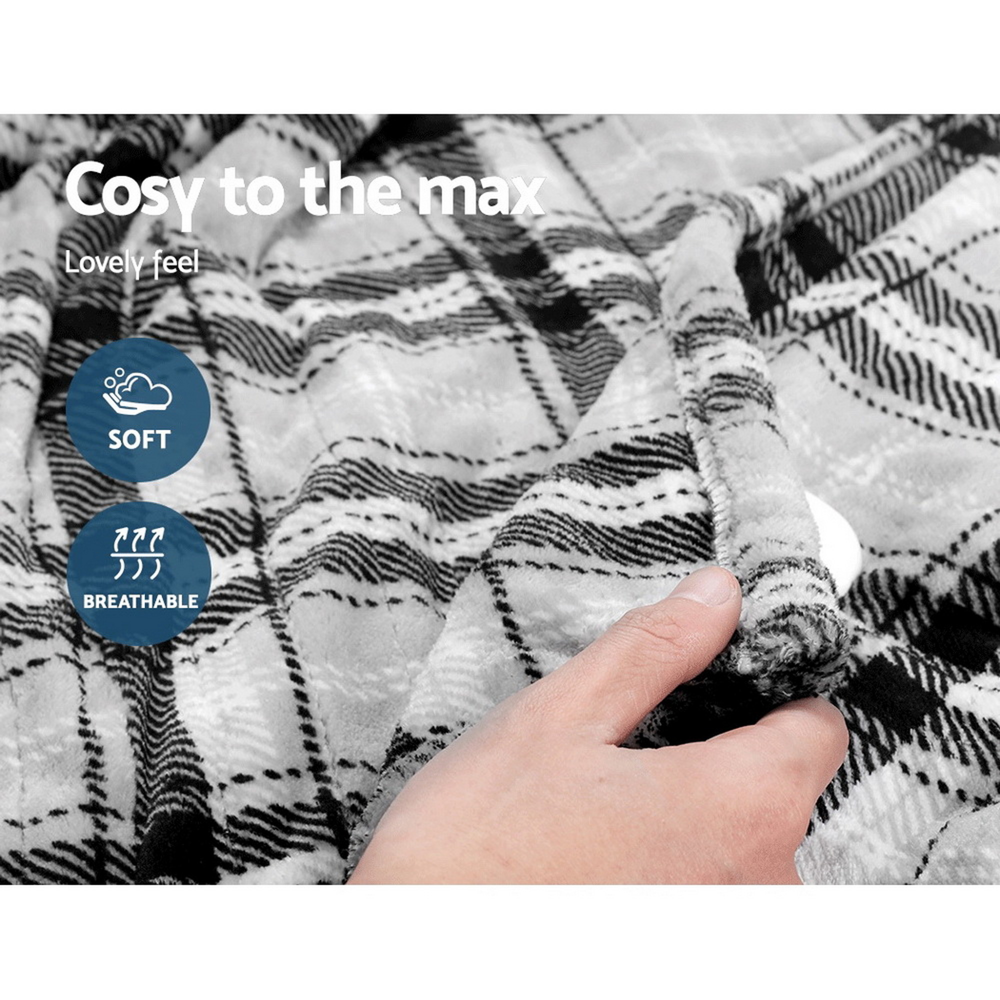 Giselle Bedding Electric Throw Rug Flannel Snuggle Blanket Washable Heated Grey and White Checkered - Image 7