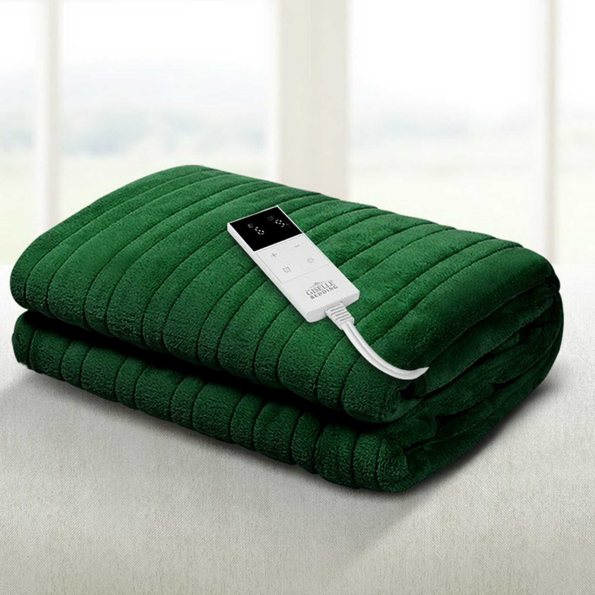 Giselle Electric Throw Rug Heated Blanket Washable Snuggle Flannel Winter Green - Image 1