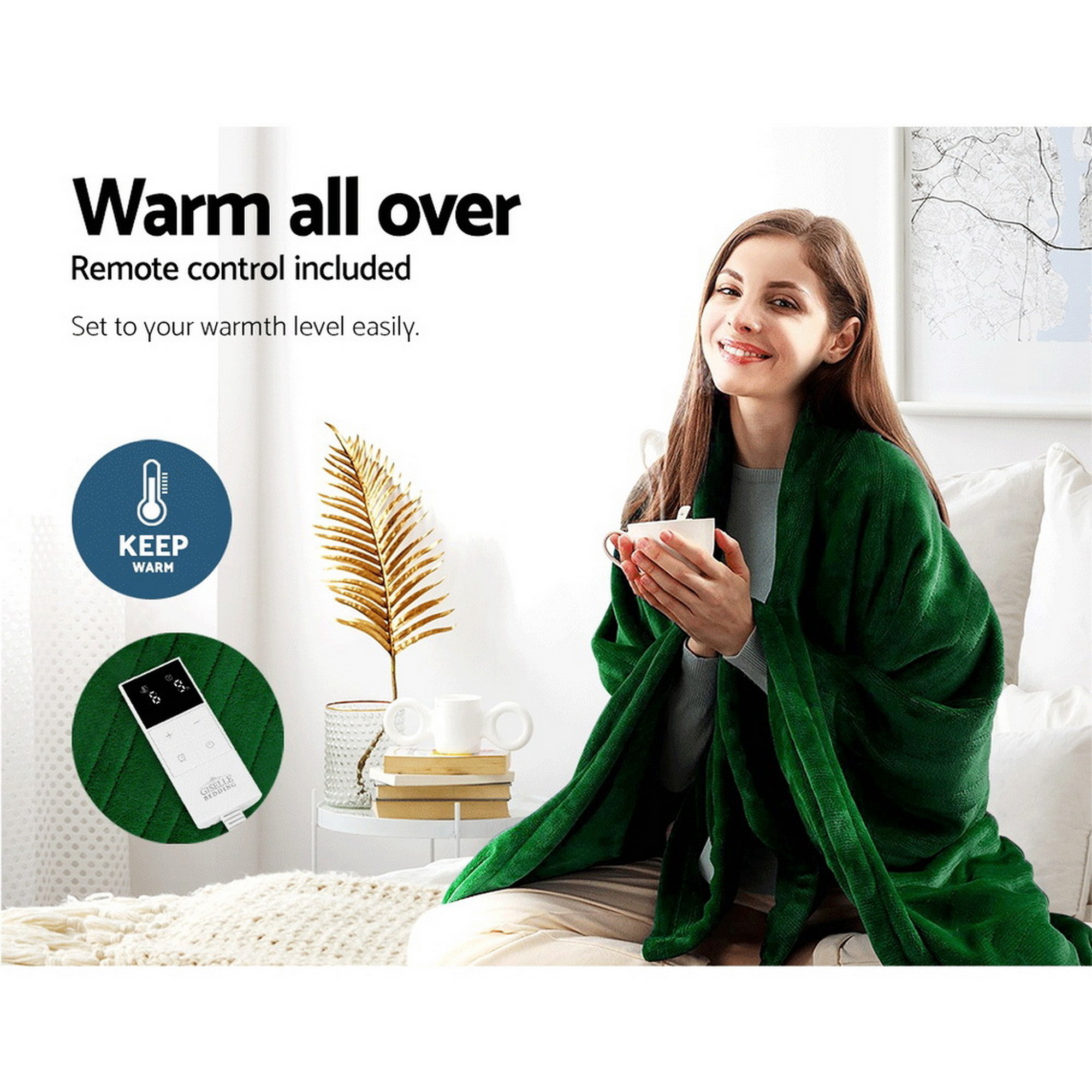 Giselle Electric Throw Rug Heated Blanket Washable Snuggle Flannel Winter Green - Image 4