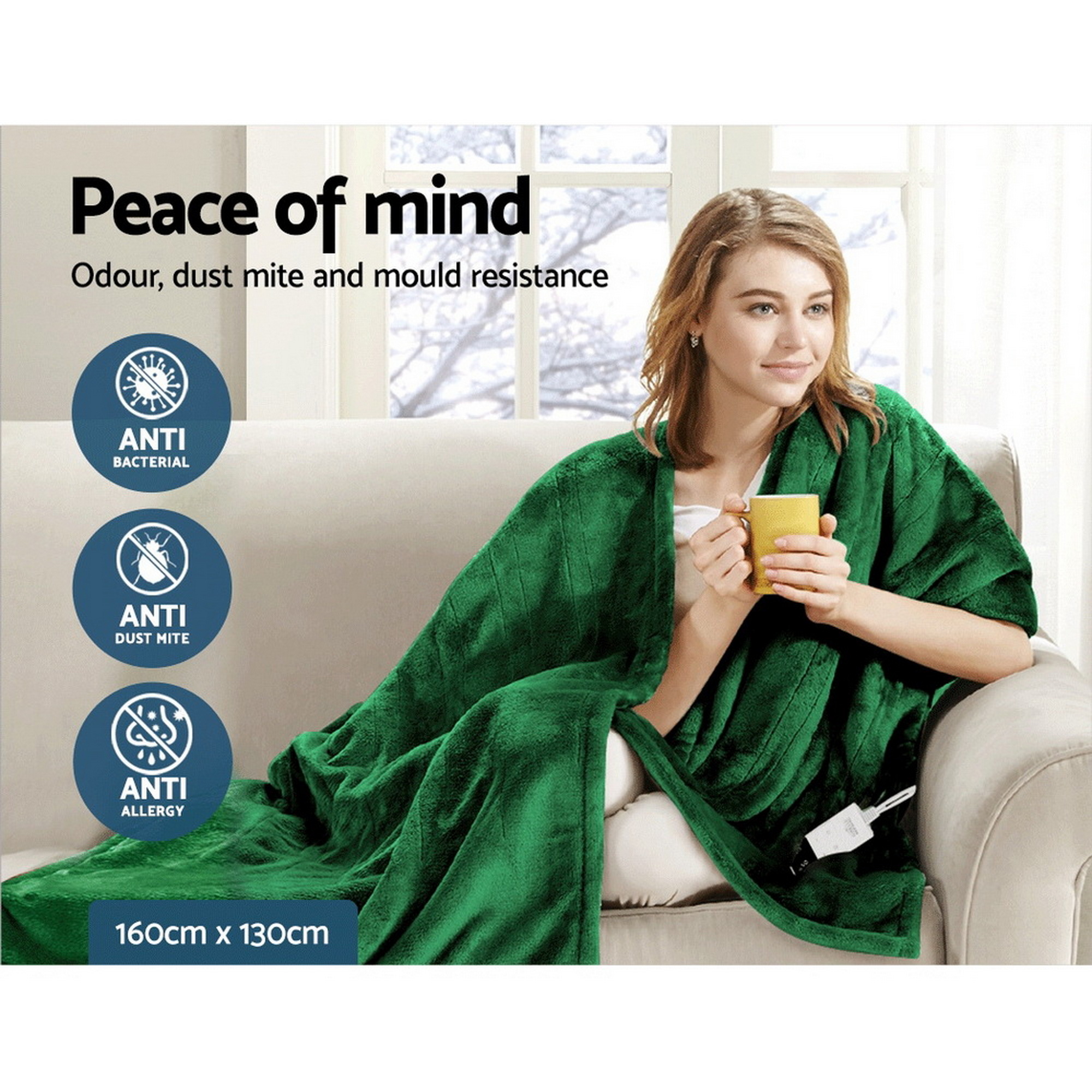 Giselle Electric Throw Rug Heated Blanket Washable Snuggle Flannel Winter Green - Image 8