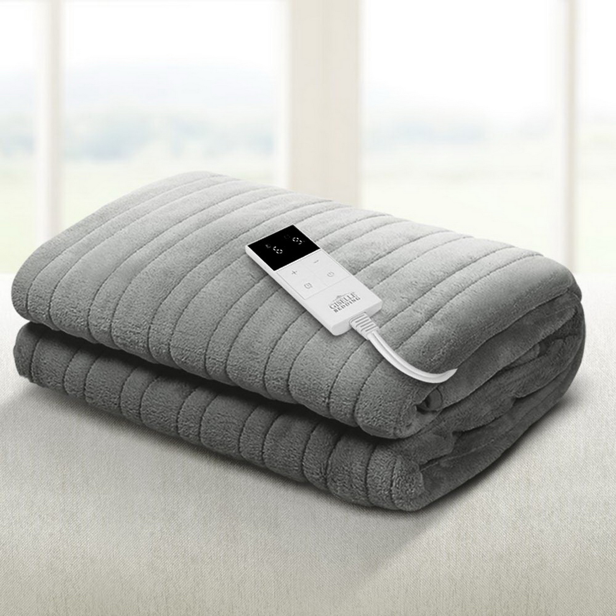 Giselle Bedding Heated Electric Throw Rug Fleece Sunggle Blanket Washable Silver - Image 1