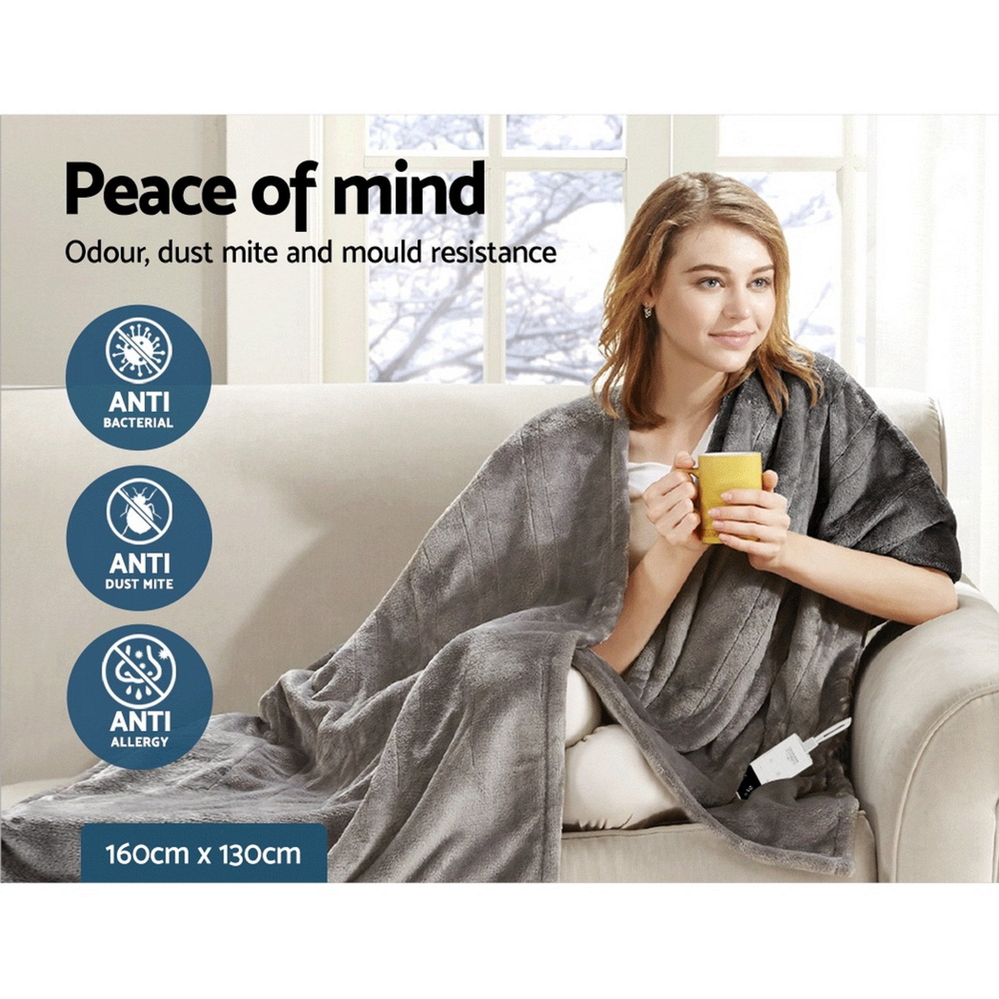 Giselle Bedding Heated Electric Throw Rug Fleece Sunggle Blanket Washable Silver - Image 8