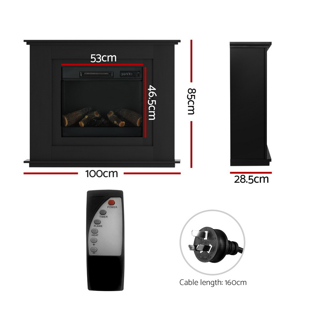 Devanti Electric Fireplace Fire Heater 2000W Black - Image 2