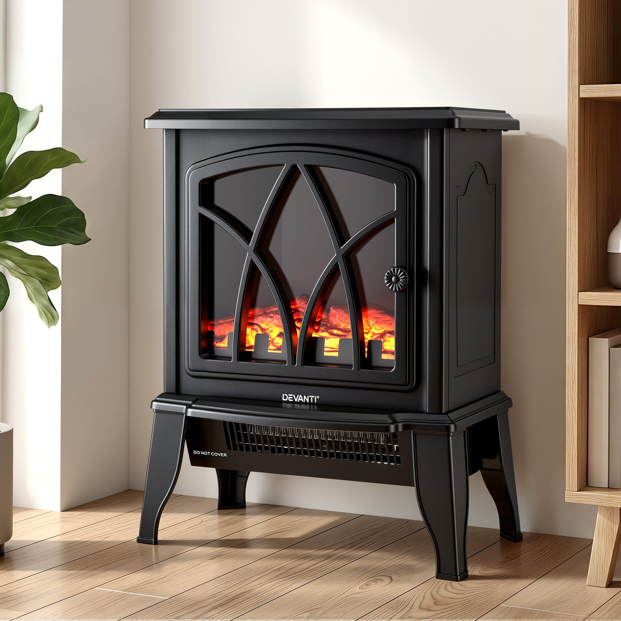 Devanti 2000W Electric Fireplace Heater Stove Freestanding 3D Flame Effect Indoor Space Heaters - Image 1