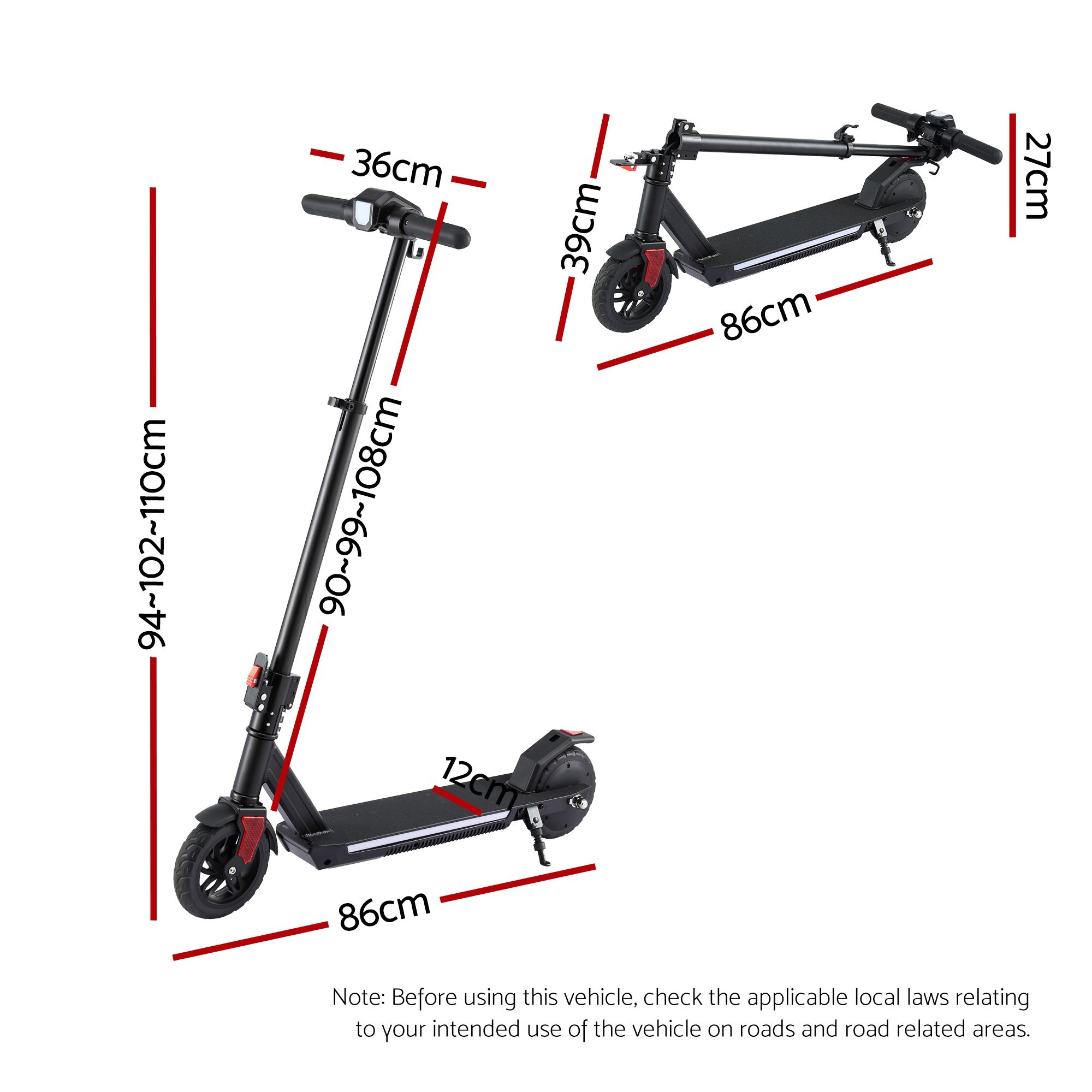 Electric Scooter 180W 18KM/H Foldable Height Adjustable Portable Riding Commuter Teens Adults - Image 3