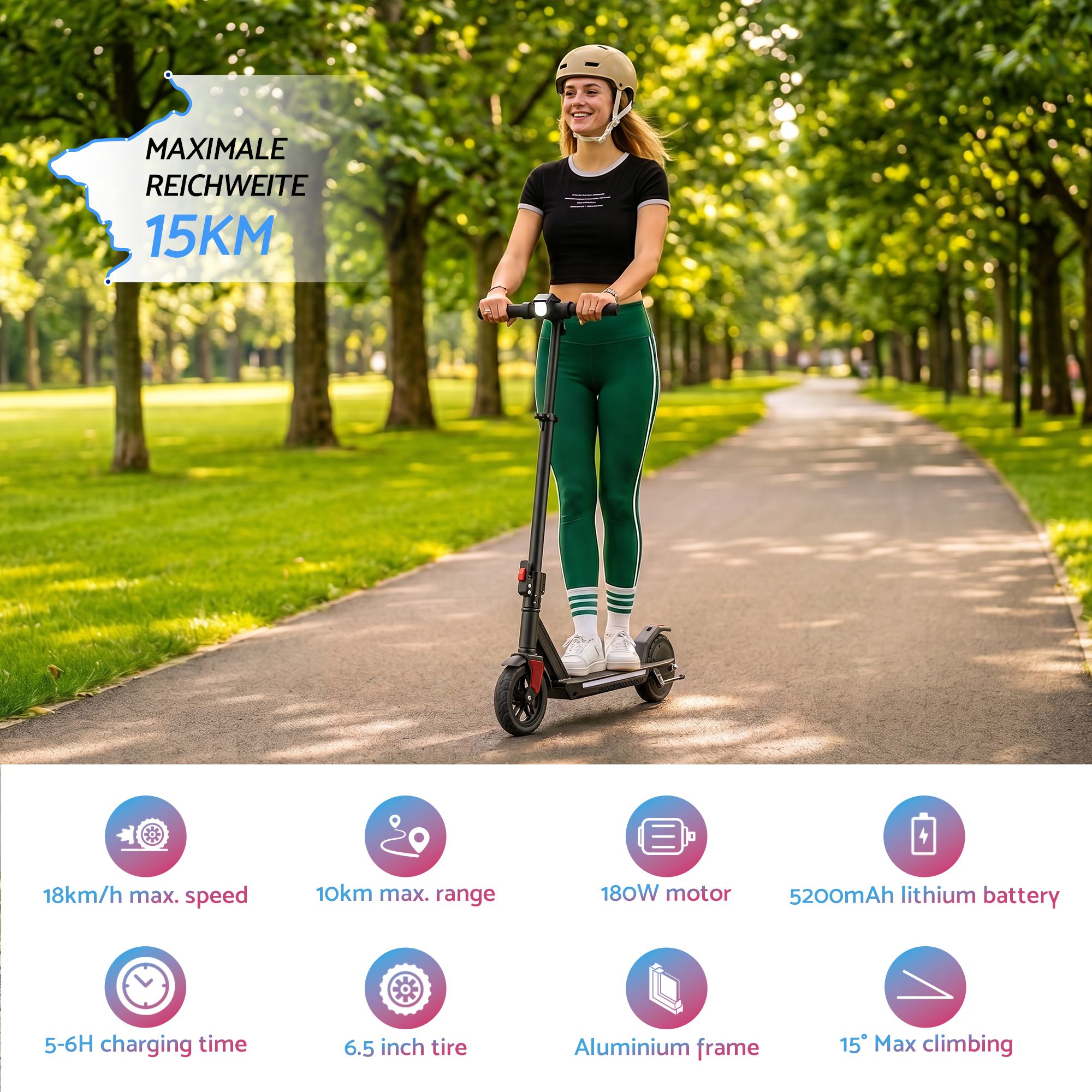 Electric Scooter 180W 18KM/H Foldable Height Adjustable Portable Riding Commuter Teens Adults - Image 5