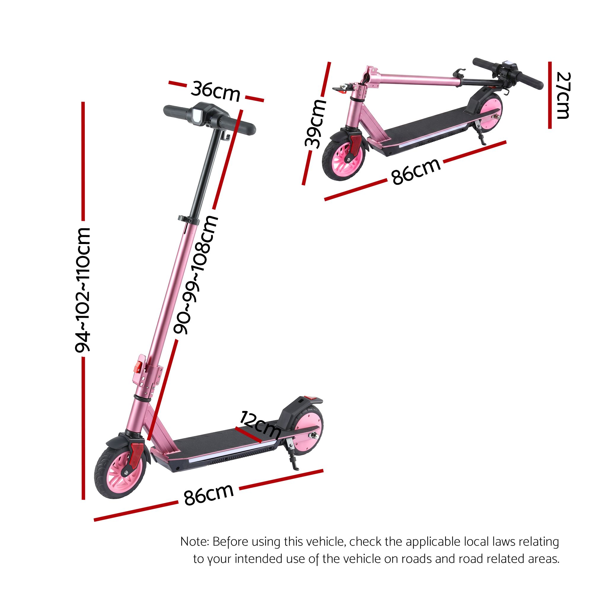 Electric Scooter 180W 18KM/H Adjustable Portable Foldable Height Riding Commuter Teens Adults - Image 3