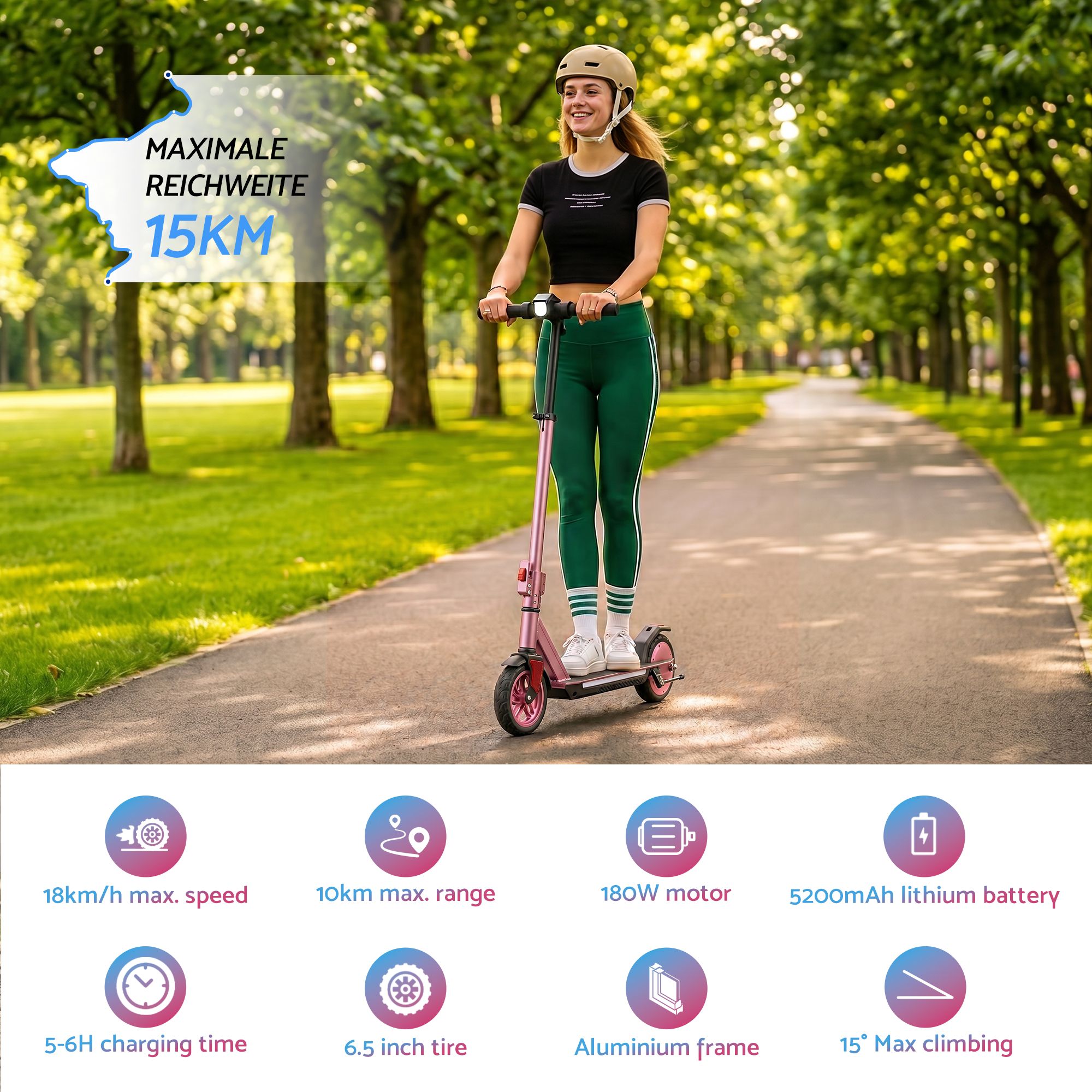 Electric Scooter 180W 18KM/H Adjustable Portable Foldable Height Riding Commuter Teens Adults - Image 5
