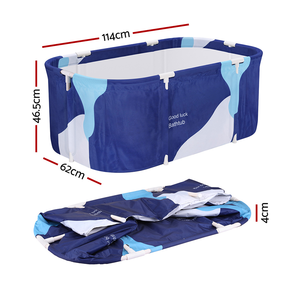 Weisshorn Foldable Bathtub PVC Spa Bucket Inflatable Cushion 114x62cm Navy Blue - Image 2