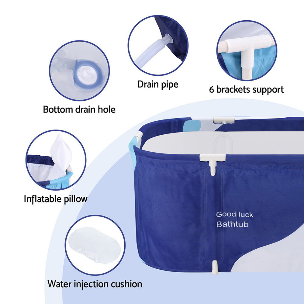 Weisshorn Foldable Bathtub PVC Spa Bucket Inflatable Cushion 114x62cm Navy Blue - Image 5