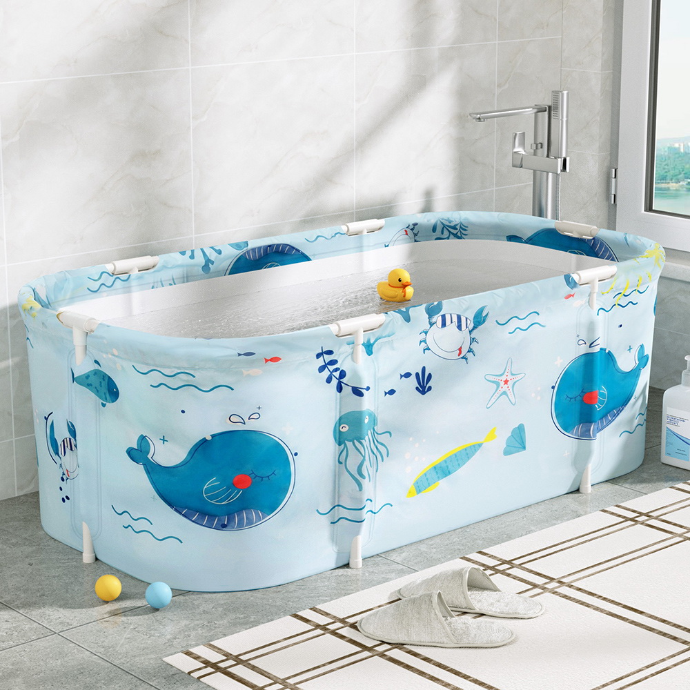 Weisshorn Foldable Bathtub PVC Spa Bucket Inflatable Cushion 134x65cm Blue - Image 7