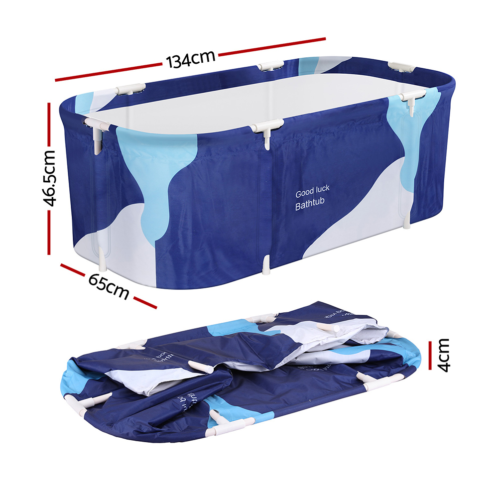 Weisshorn Foldable Bathtub PVC Spa Bucket Inflatable Cushion 134x65cm Navy Blue - Image 2
