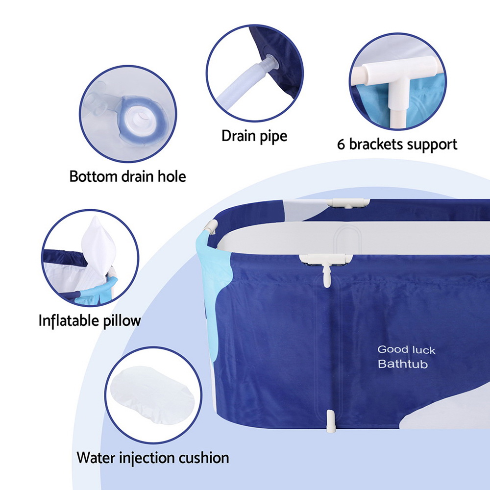 Weisshorn Foldable Bathtub PVC Spa Bucket Inflatable Cushion 134x65cm Navy Blue - Image 5
