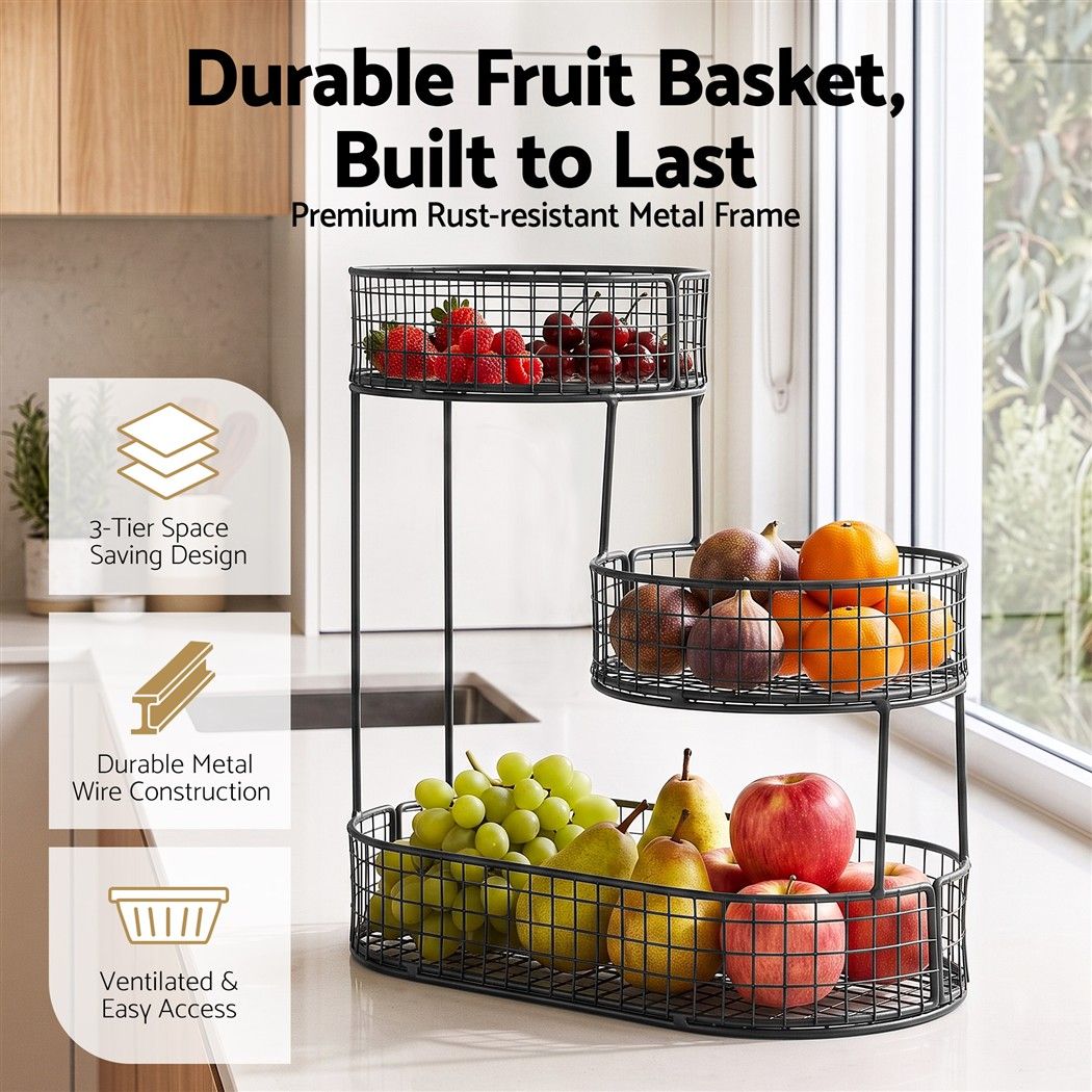 5-Star Chef Fruit Basket Bowl Space Saving Kitchen Food Storage Organiser - Image 4