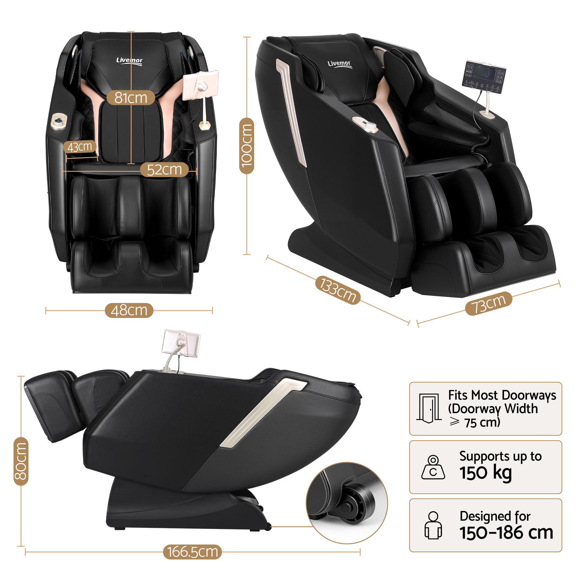 Livemor Flex Massage Chair Full Body with Heat Zero Gravity Recliner, 24 Airbags, Foot Massage, 6 Auto Programs, Voice Control, Bluetooth Speakers, Screen Control, Extendable Footrest - Image 2