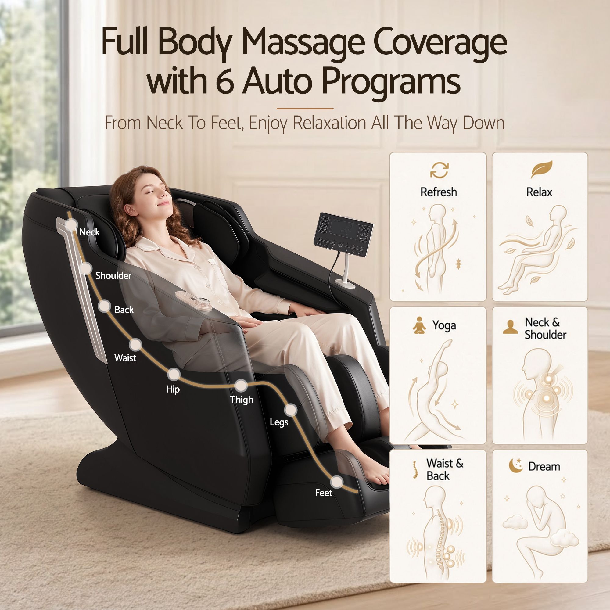 Livemor Flex Massage Chair Full Body with Heat Zero Gravity Recliner, 24 Airbags, Foot Massage, 6 Auto Programs, Voice Control, Bluetooth Speakers, Screen Control, Extendable Footrest - Image 5