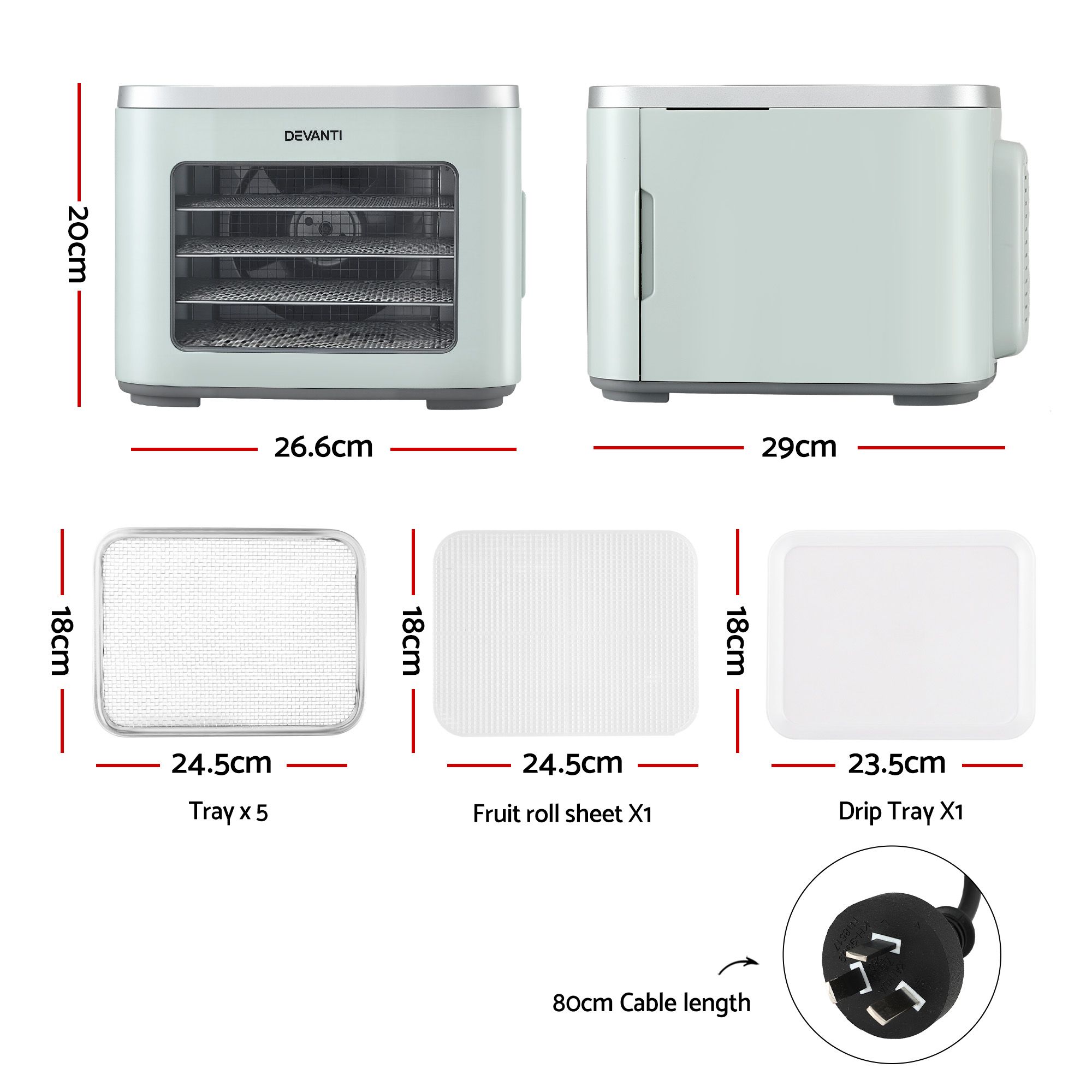 Devanti Food Dehydrator Machine 5 Tray Mini Fruit Dryer Maker Green - Image 2