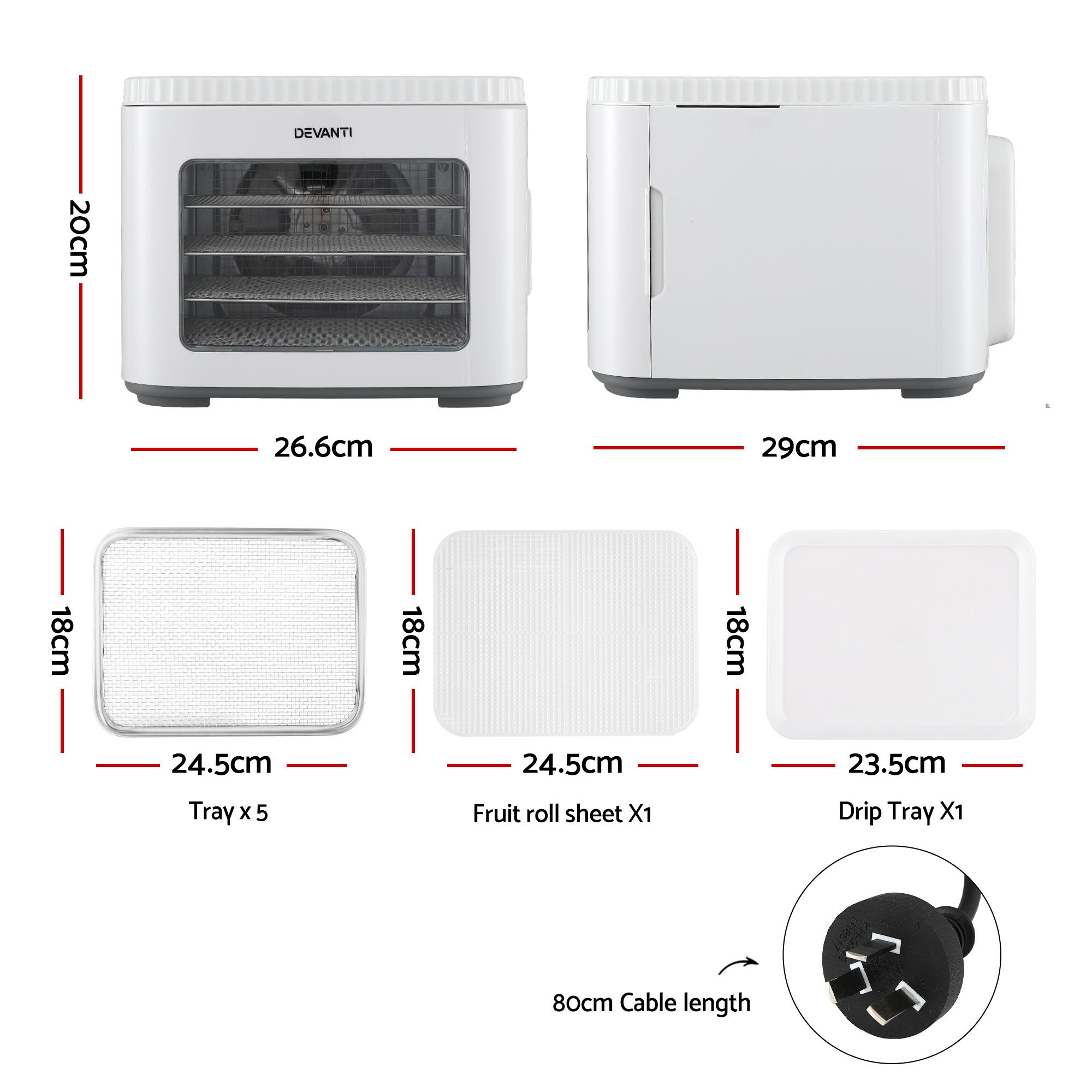 Devanti Food Dehydrator Machine 5 Tray Mini Fruit Dryer Maker White - Image 2