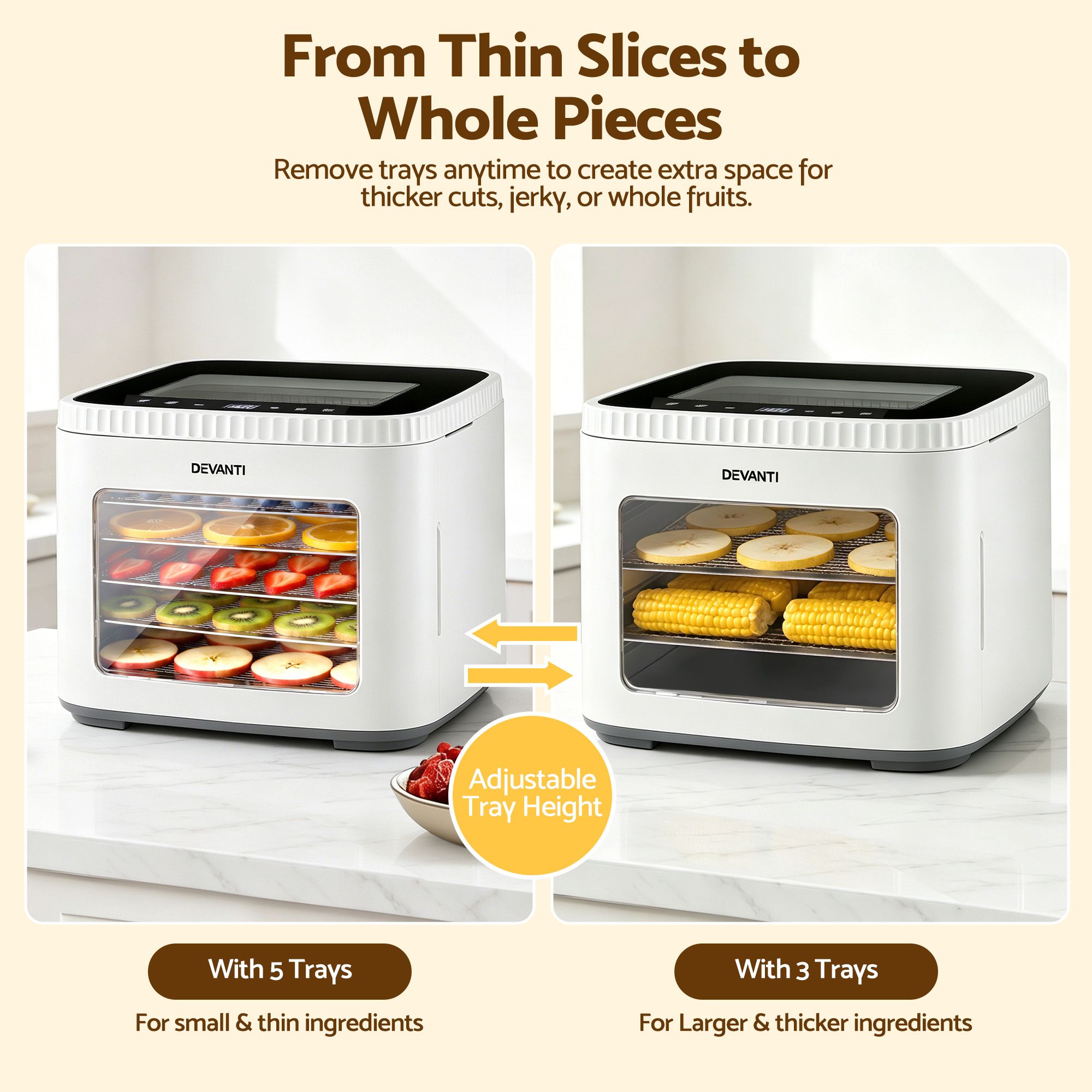 Devanti Food Dehydrator Machine 5 Tray Mini Fruit Dryer Maker White - Image 5