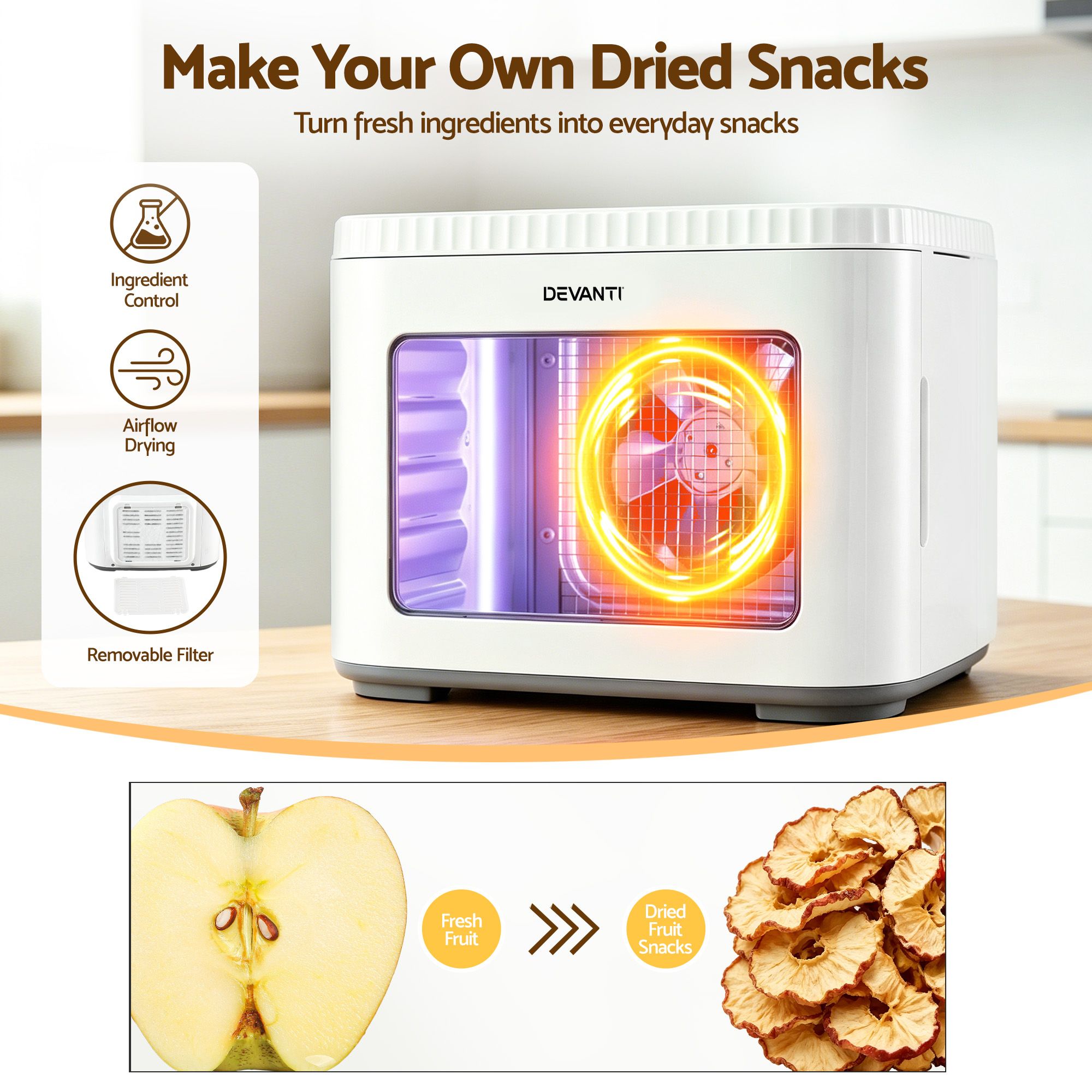 Devanti Food Dehydrator Machine 5 Tray Mini Fruit Dryer Maker White - Image 8