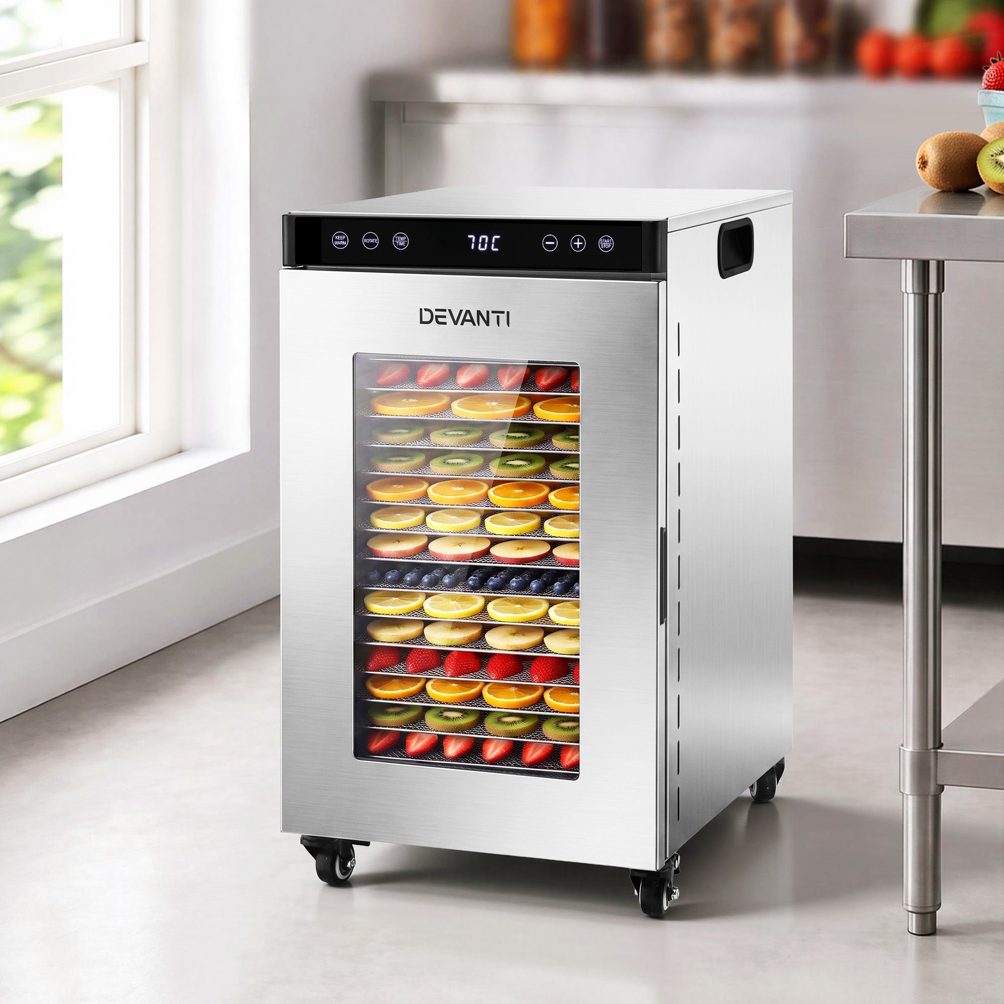 Devanti Food Dehydrator Stainless Steel Fruit Dryer 16 Tray Silver - Image 1