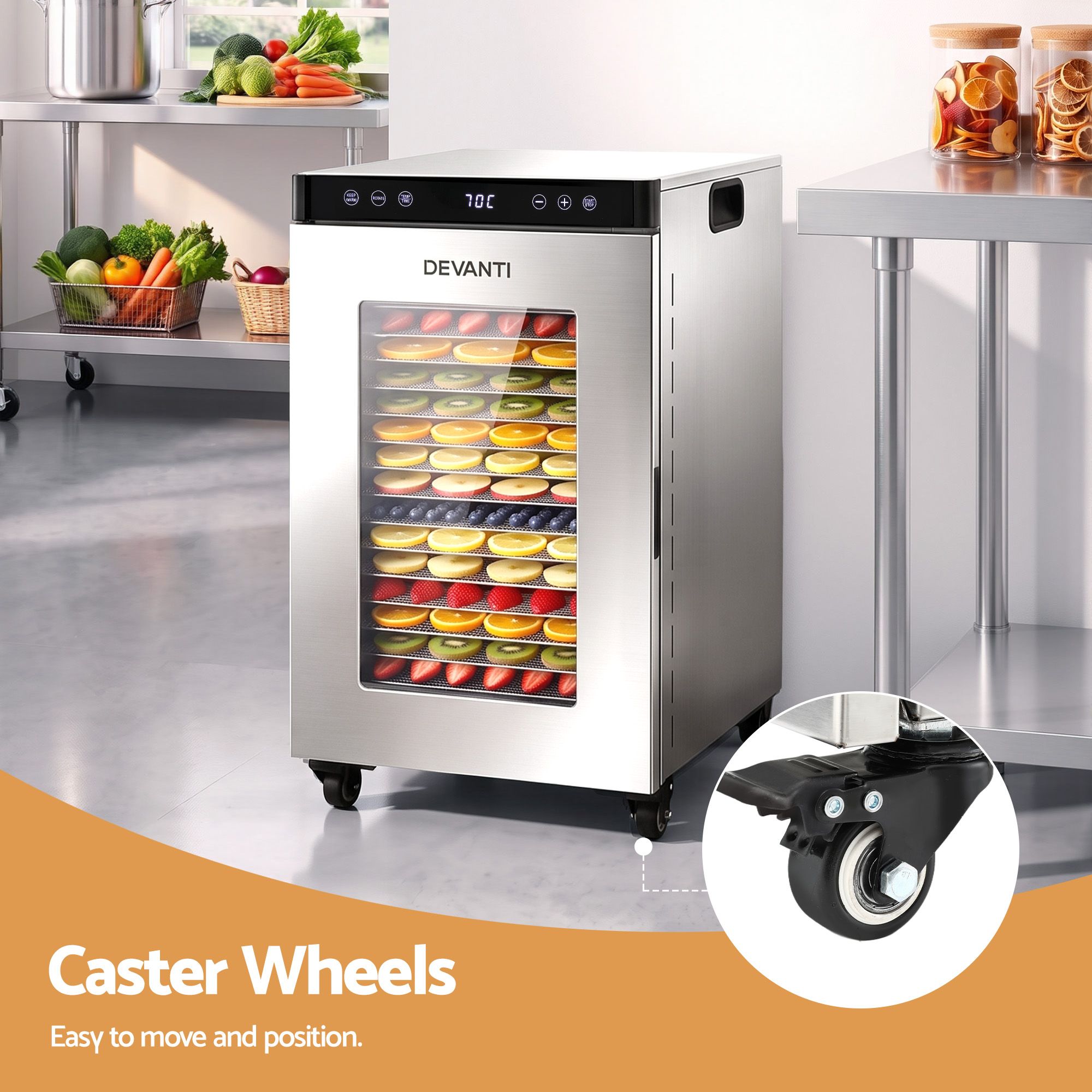Devanti Food Dehydrator Stainless Steel Fruit Dryer 16 Tray Silver - Image 7