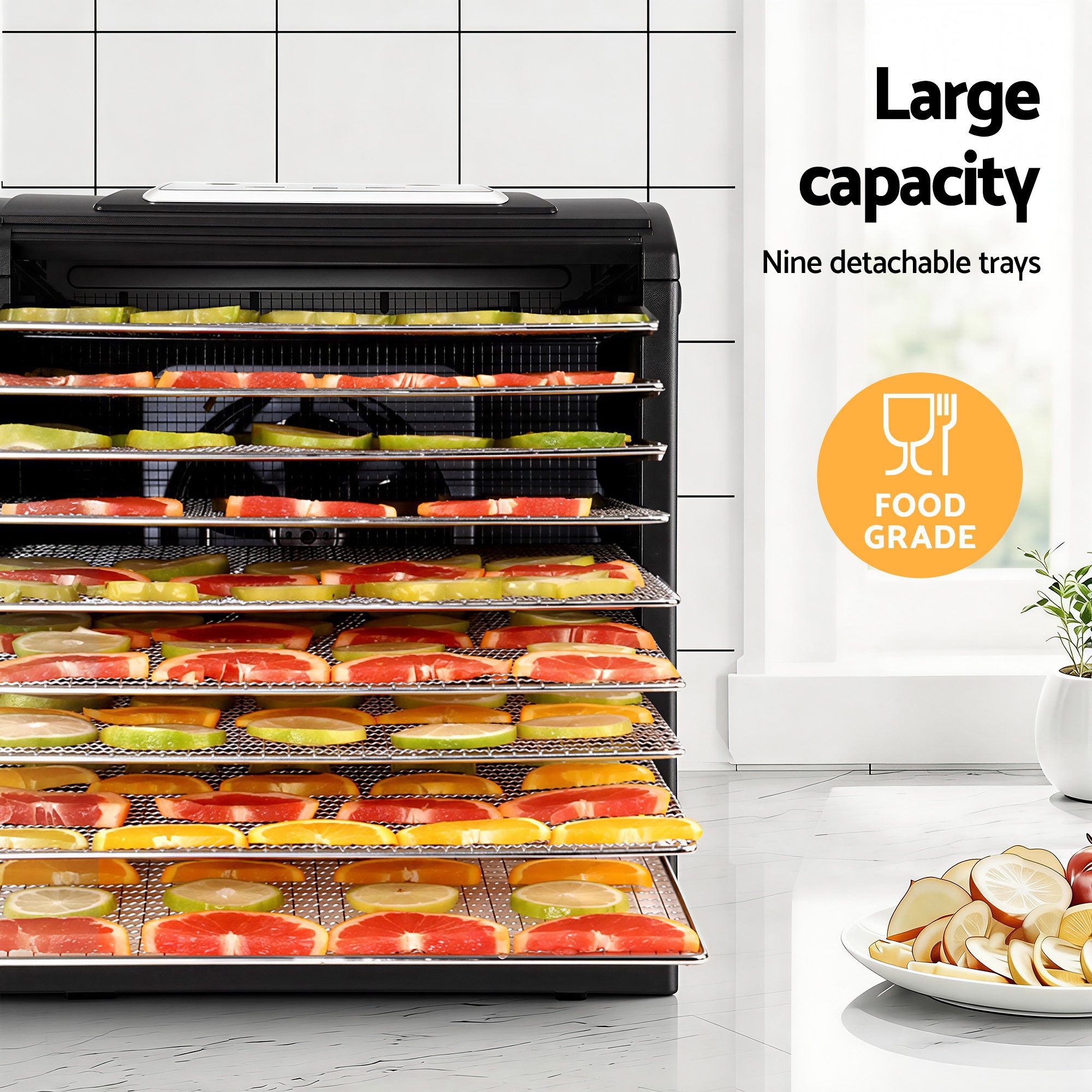 Devanti 9 Trays Food Dehydrator with Hanging Stainless Steel Tray - Image 5
