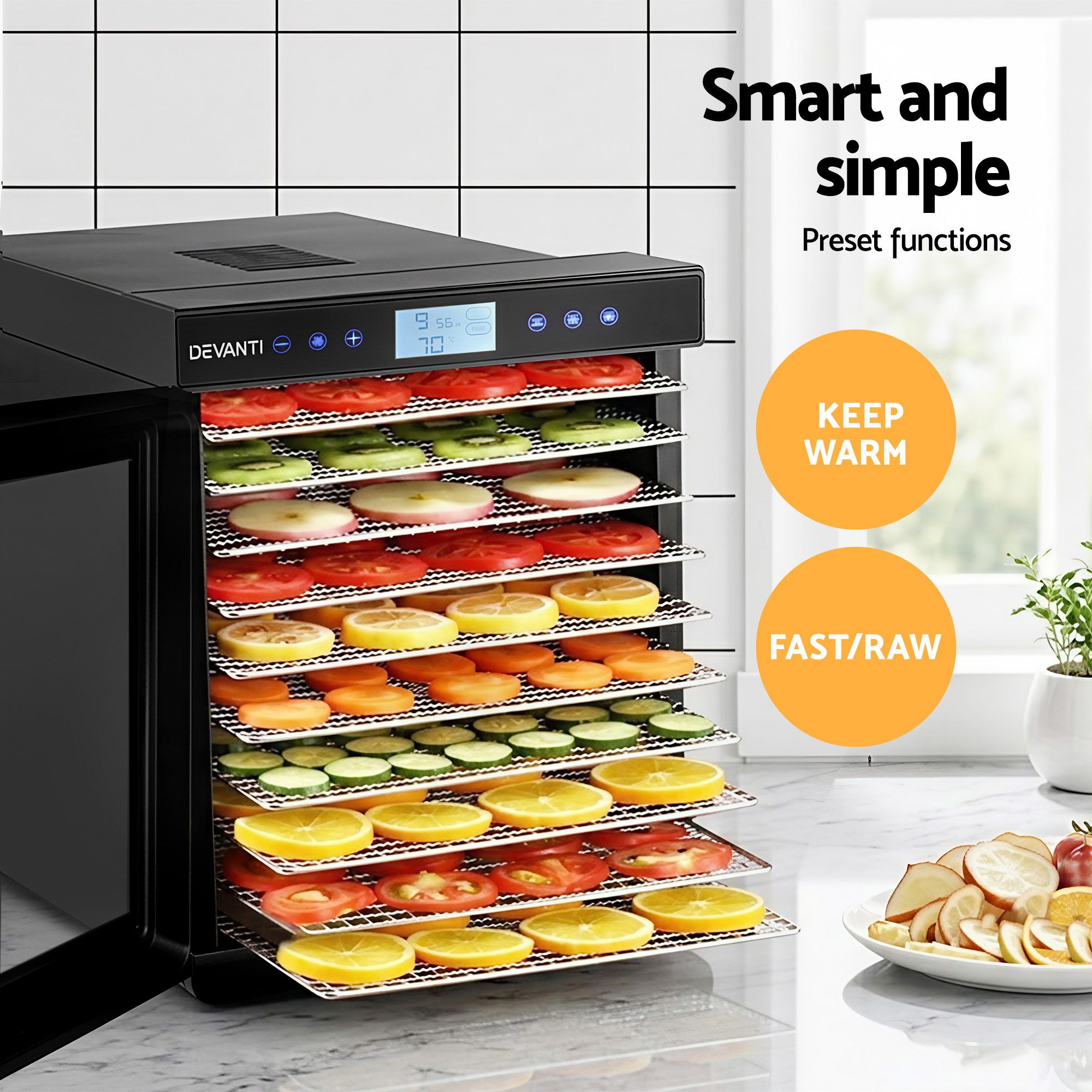 Devanti 10 Trays Food Dehydrator with Stainless Steel Tray - Image 4