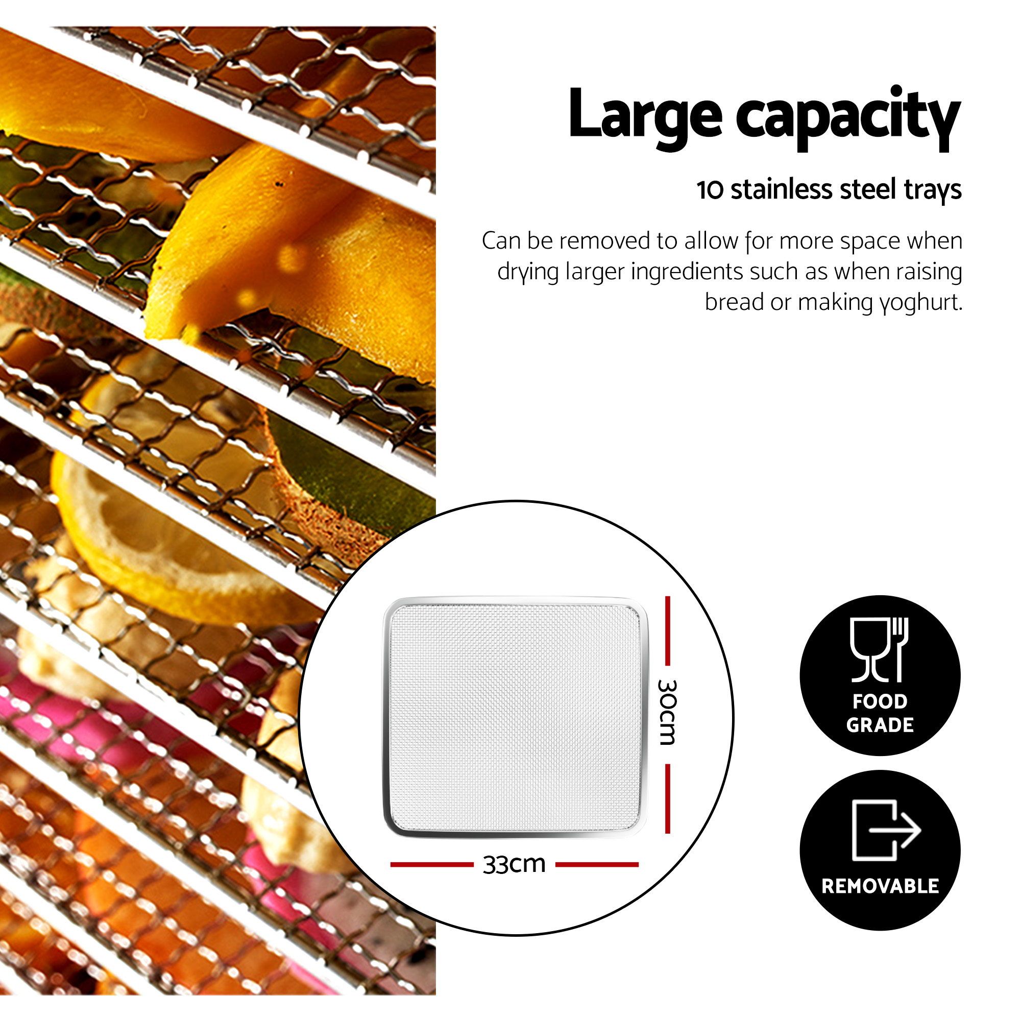 Devanti 10 Trays Food Dehydrator with Stainless Steel Tray - Image 5