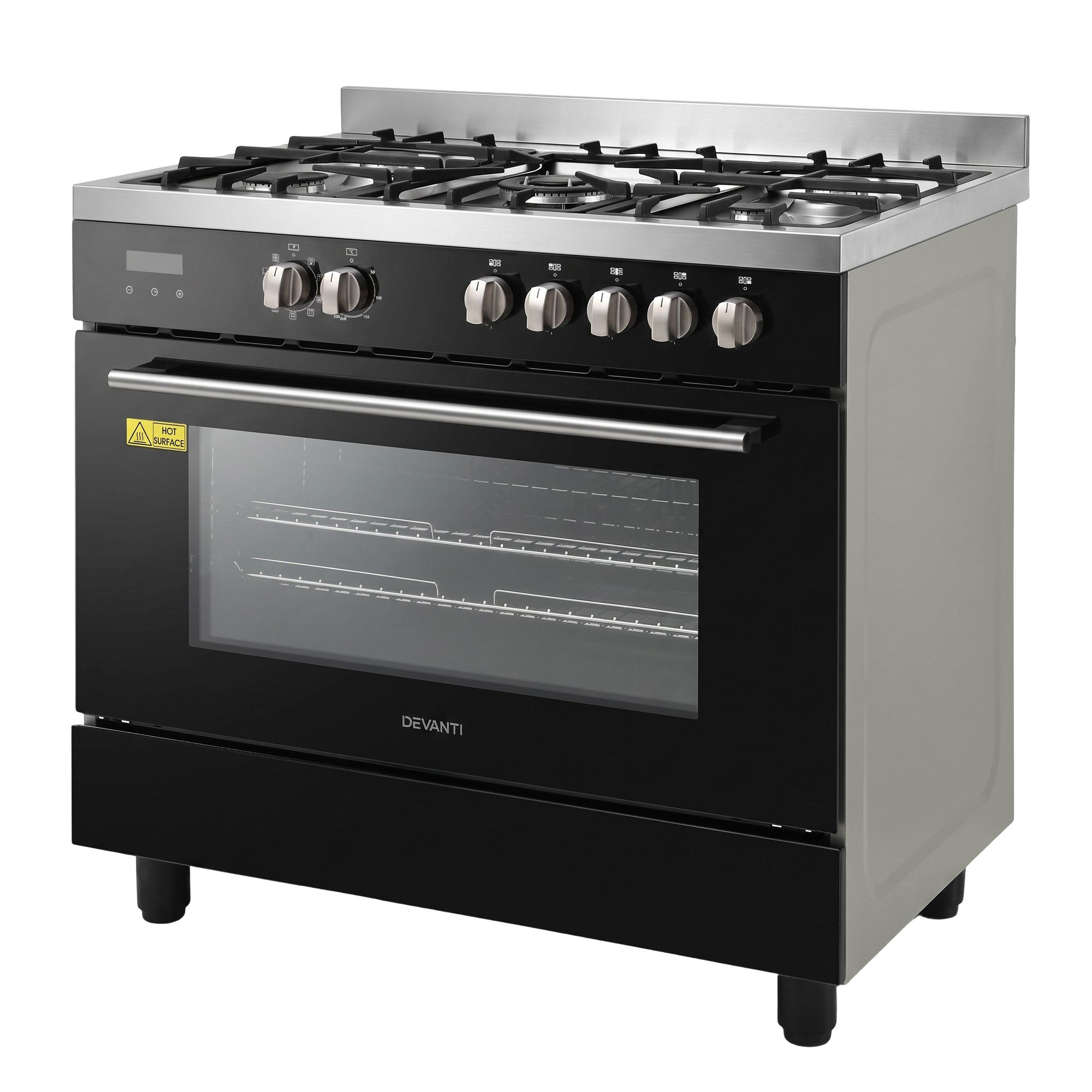Devanti 90cm Dual Fuel Cooker Gas Cooktop Electric Oven 5 Burner - Image 3