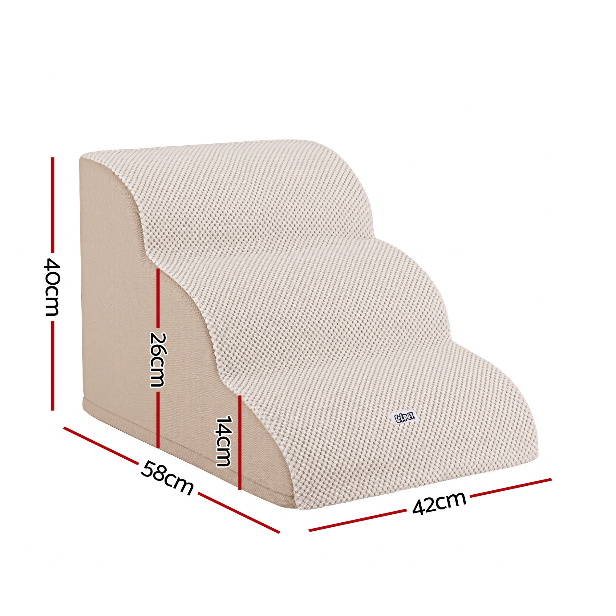 i.Pet Dog Ramp Washable Cover Stairs for Bed Sofa Foam Step Ladder 3 Tier Beige - Image 3