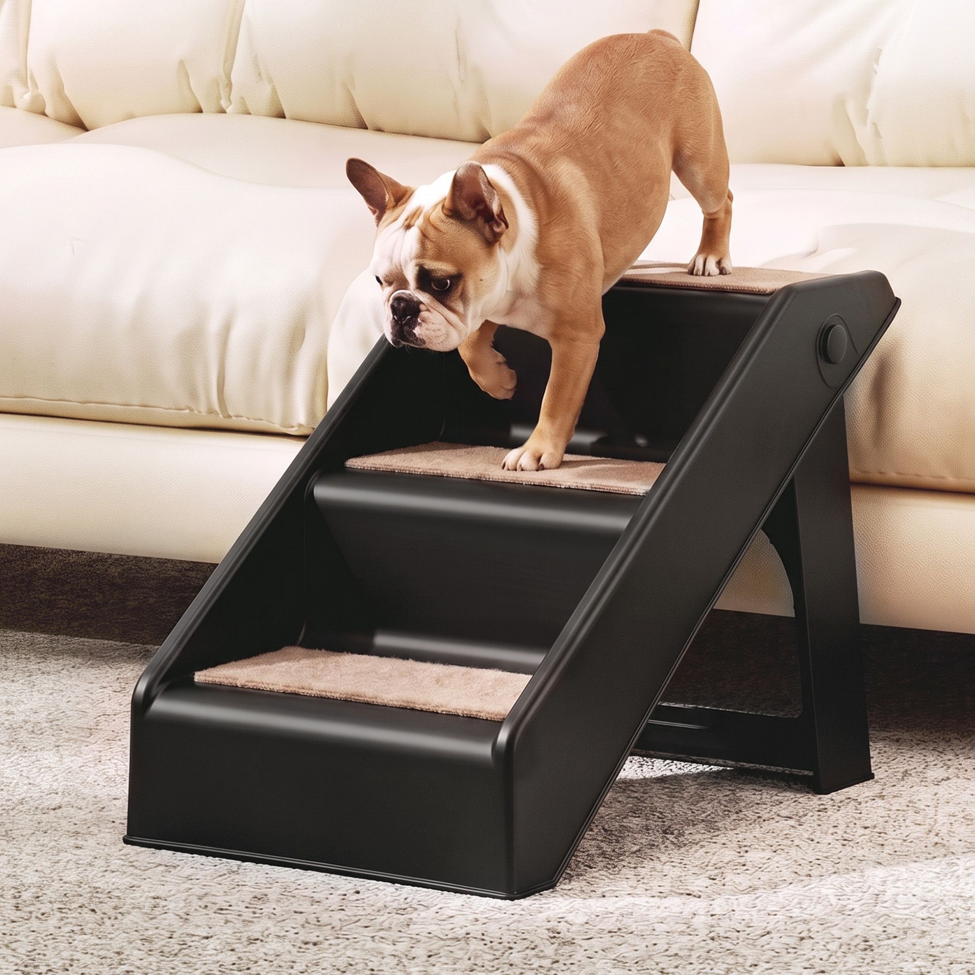 i.Pet Dog Ramp 3 Steps Pet Stairs For Bed Sofa Car Foldable Portable Ladder Black - Image 1