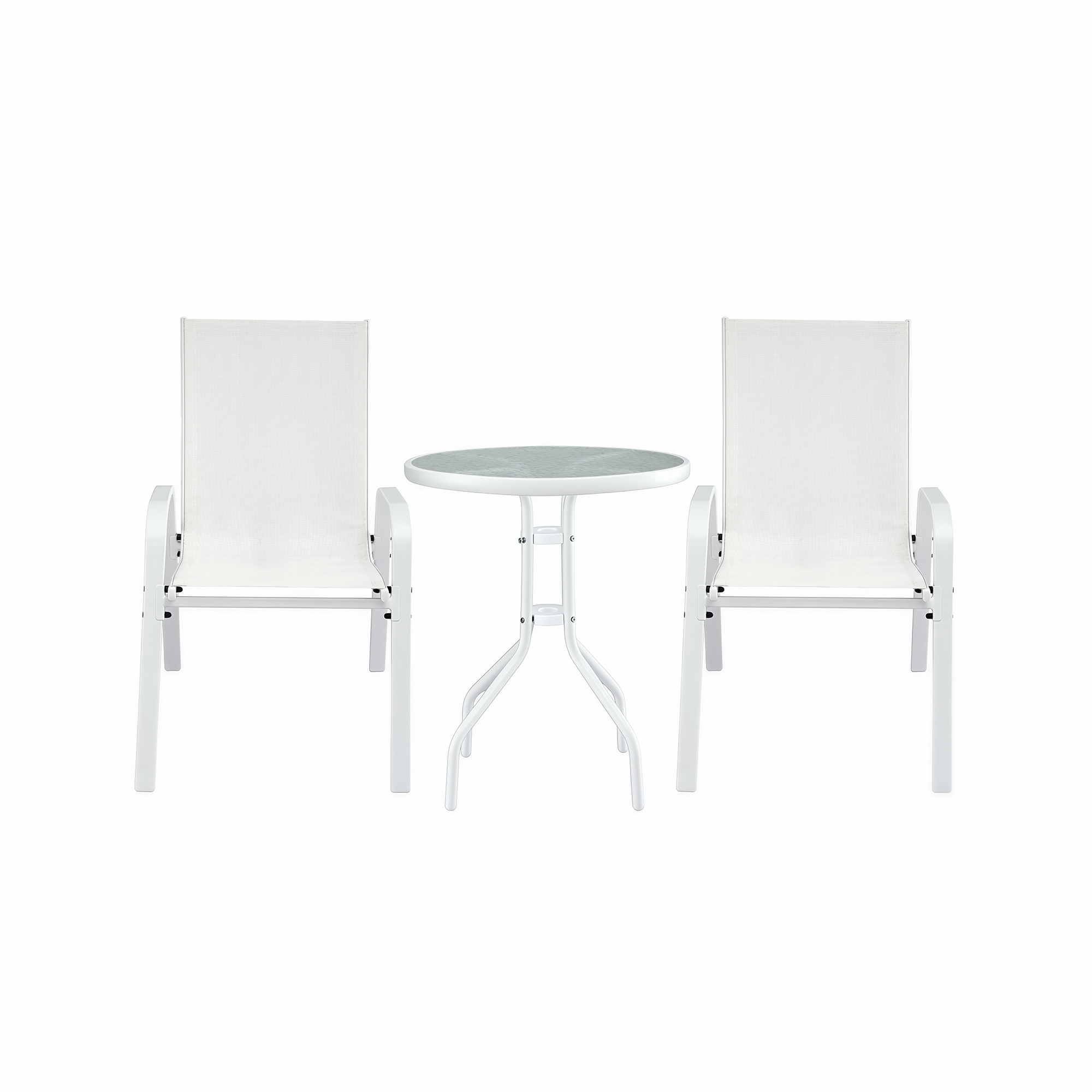 Gardeon 3PC Outdoor Bistro Set Table and Chairs Stackable Patio Furniture White - Image 3